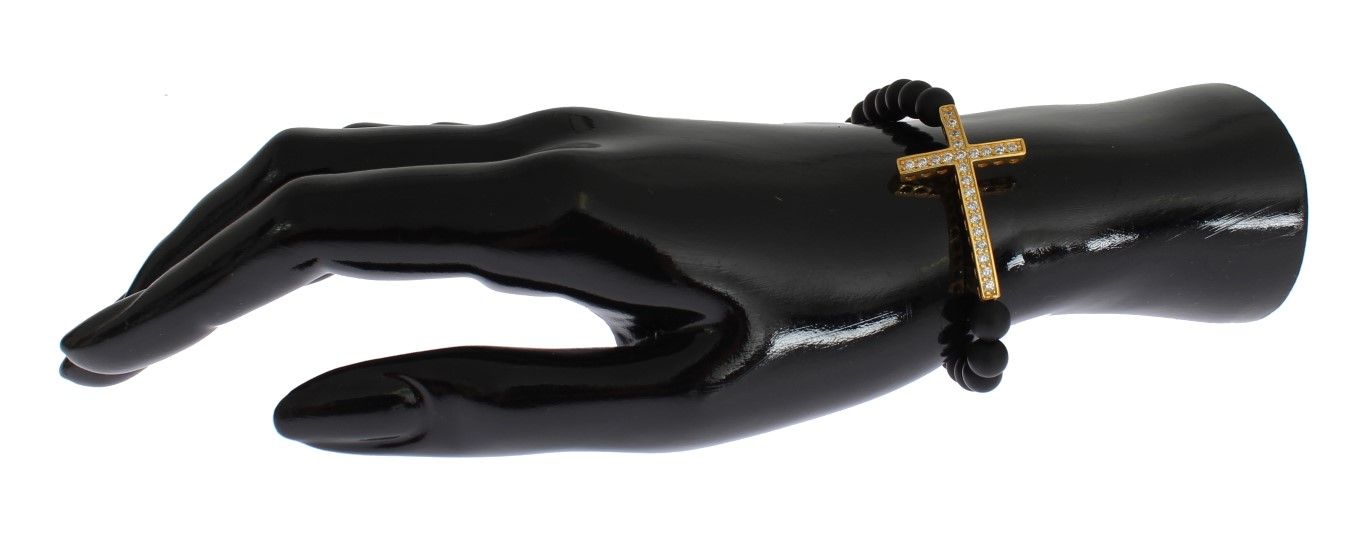 Matte Onyx Stone Gold CZ Cross 925 Silver Women's Bracelet - Nialaya - Modalova