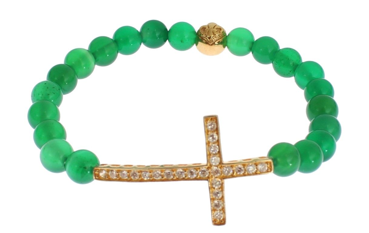 Jade Stone Gold CZ Cross 925 Silver Women's Bracelet - Nialaya - Modalova