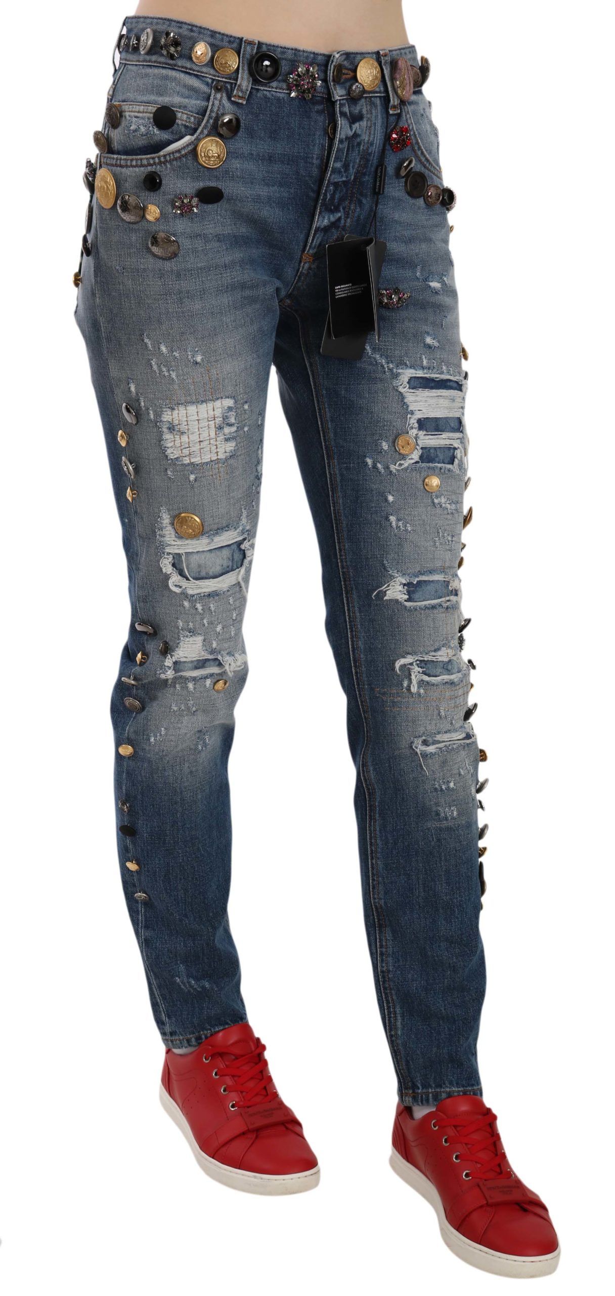 Distressed Embellished Buttons Denim Pants Women's Jeans - Dolce & Gabbana - Modalova