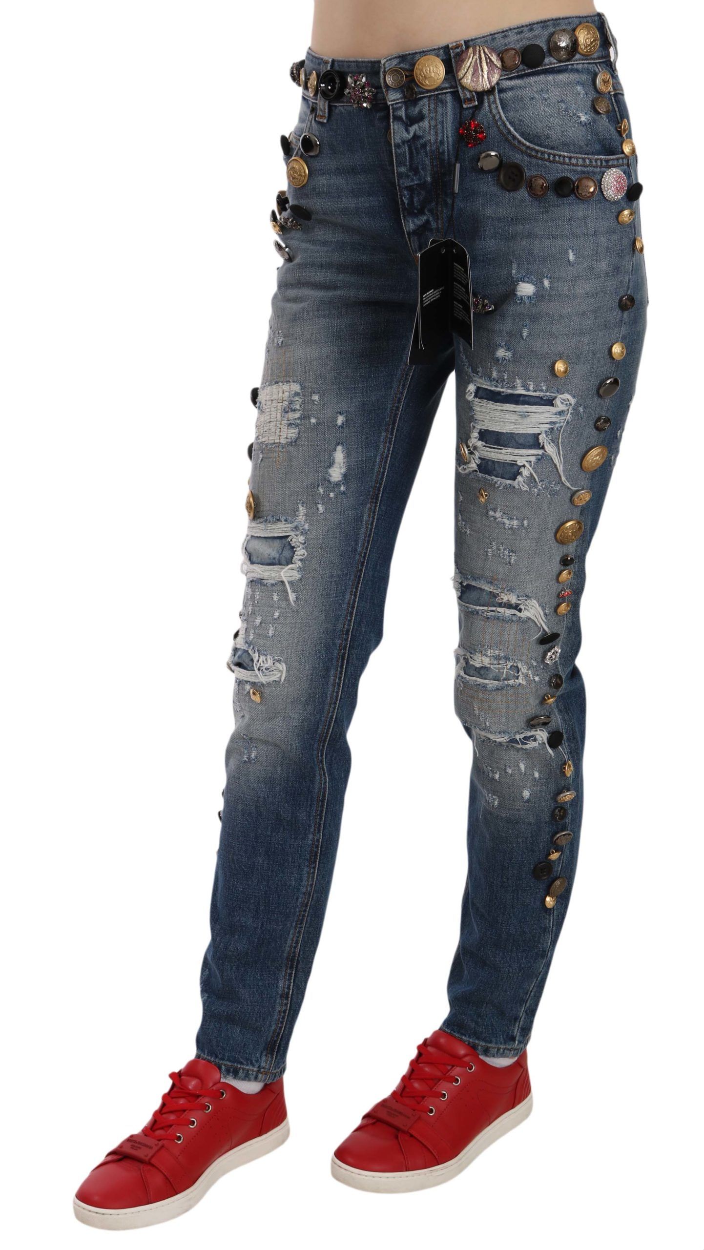 Distressed Embellished Buttons Denim Pants Women's Jeans - Dolce & Gabbana - Modalova