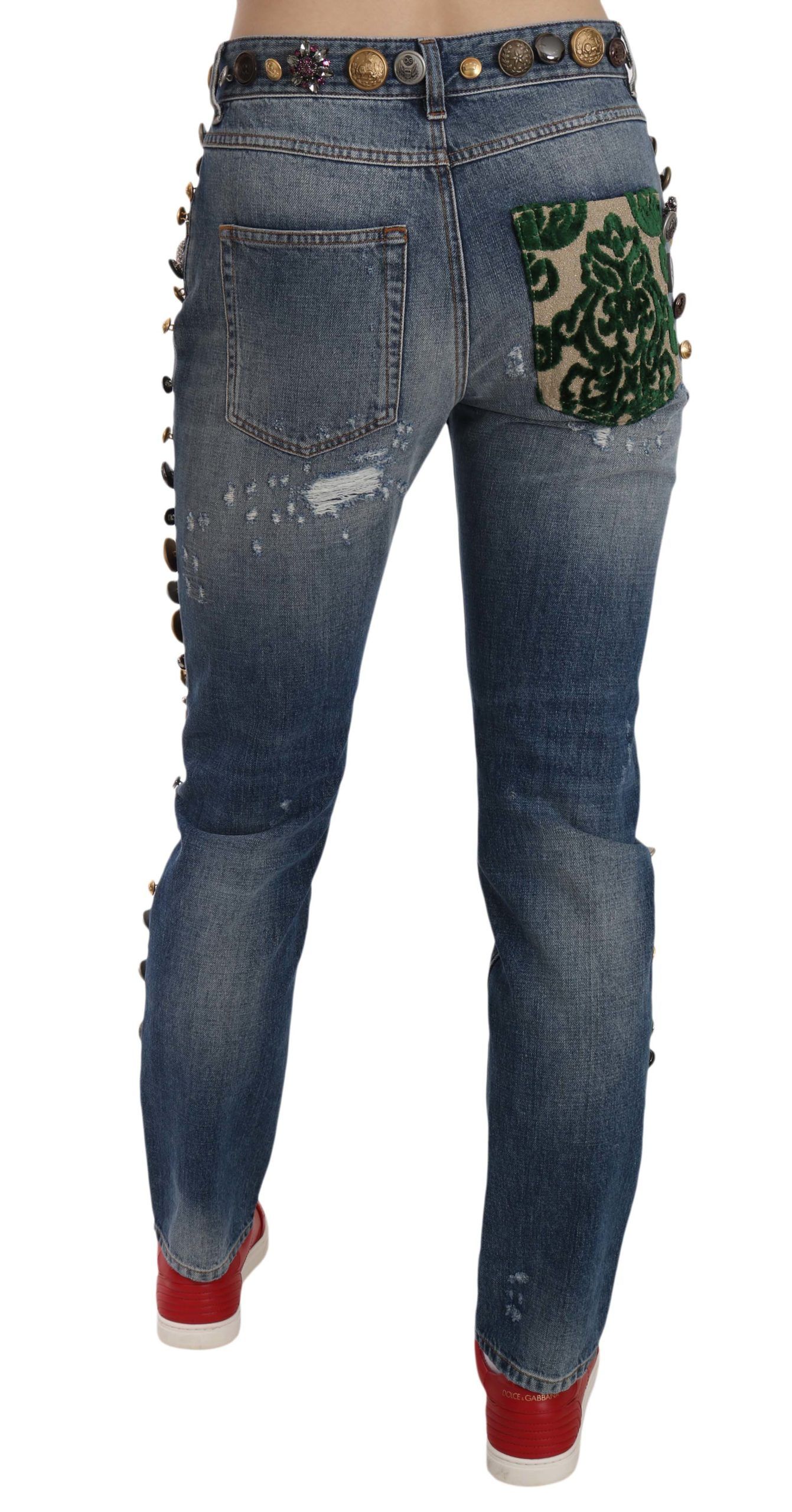 Distressed Embellished Buttons Denim Pants Women's Jeans - Dolce & Gabbana - Modalova