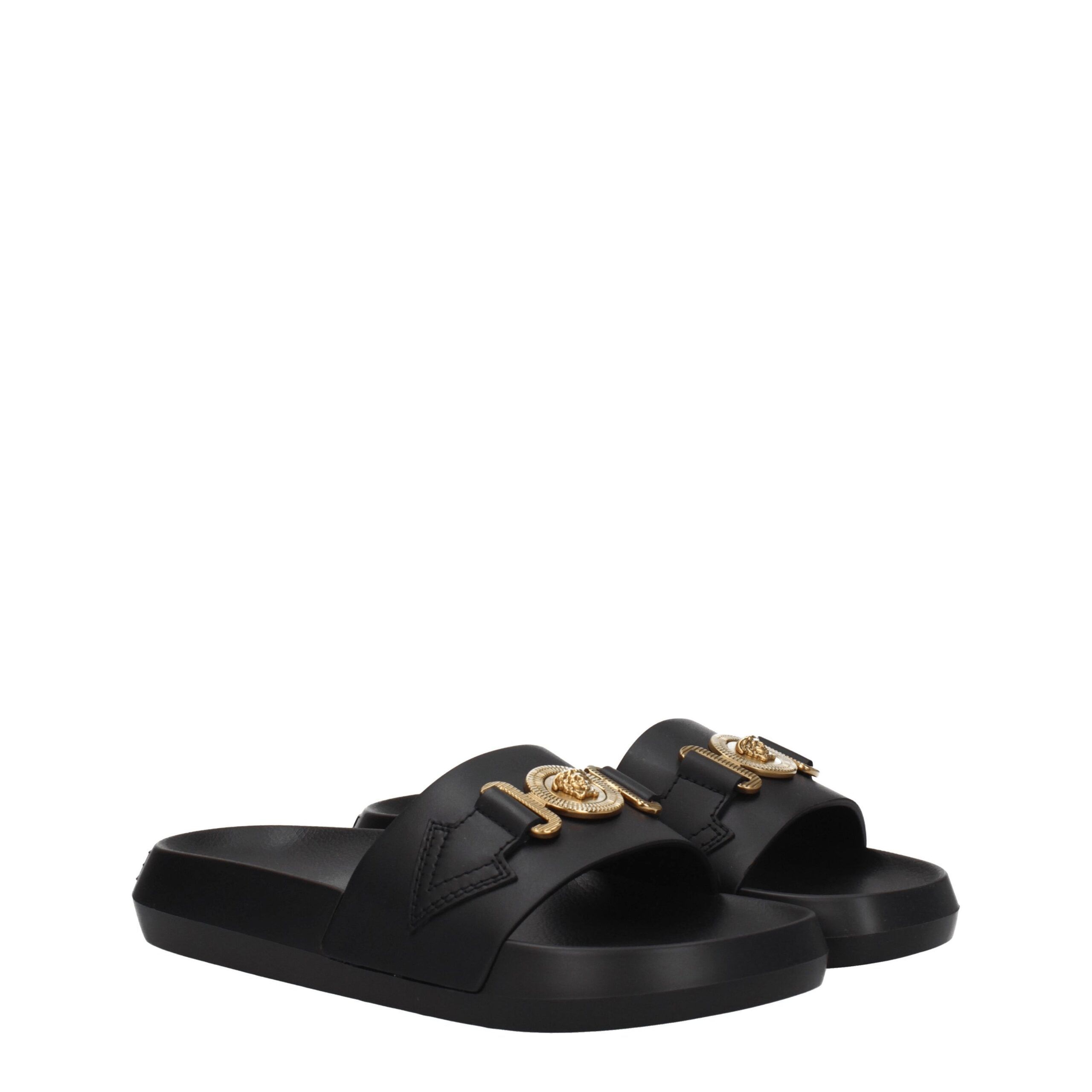 Leather Women's Slippers - Versace - Modalova