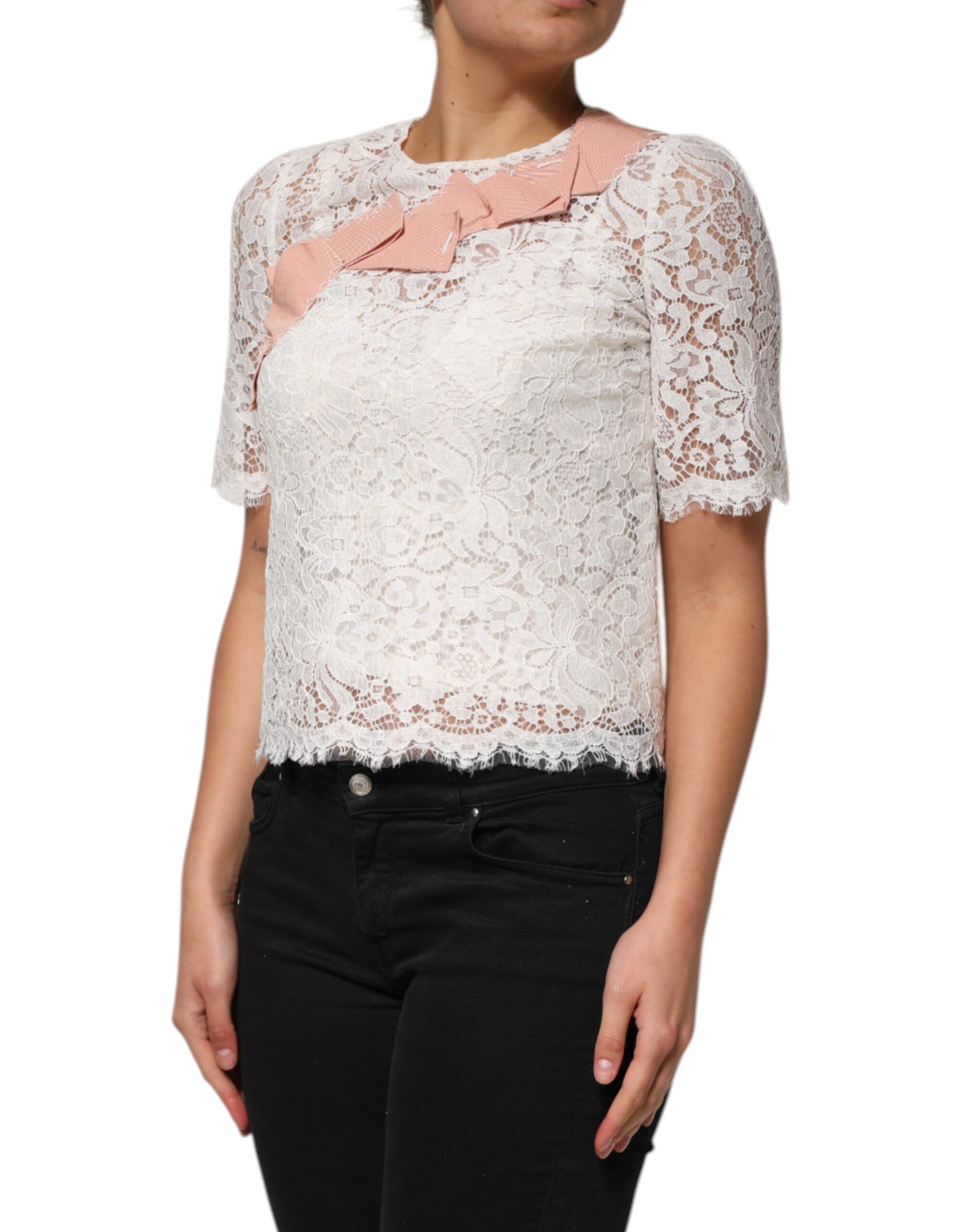 Floral Lace Short Sleeves Blouse Women's Top - Dolce & Gabbana - Modalova