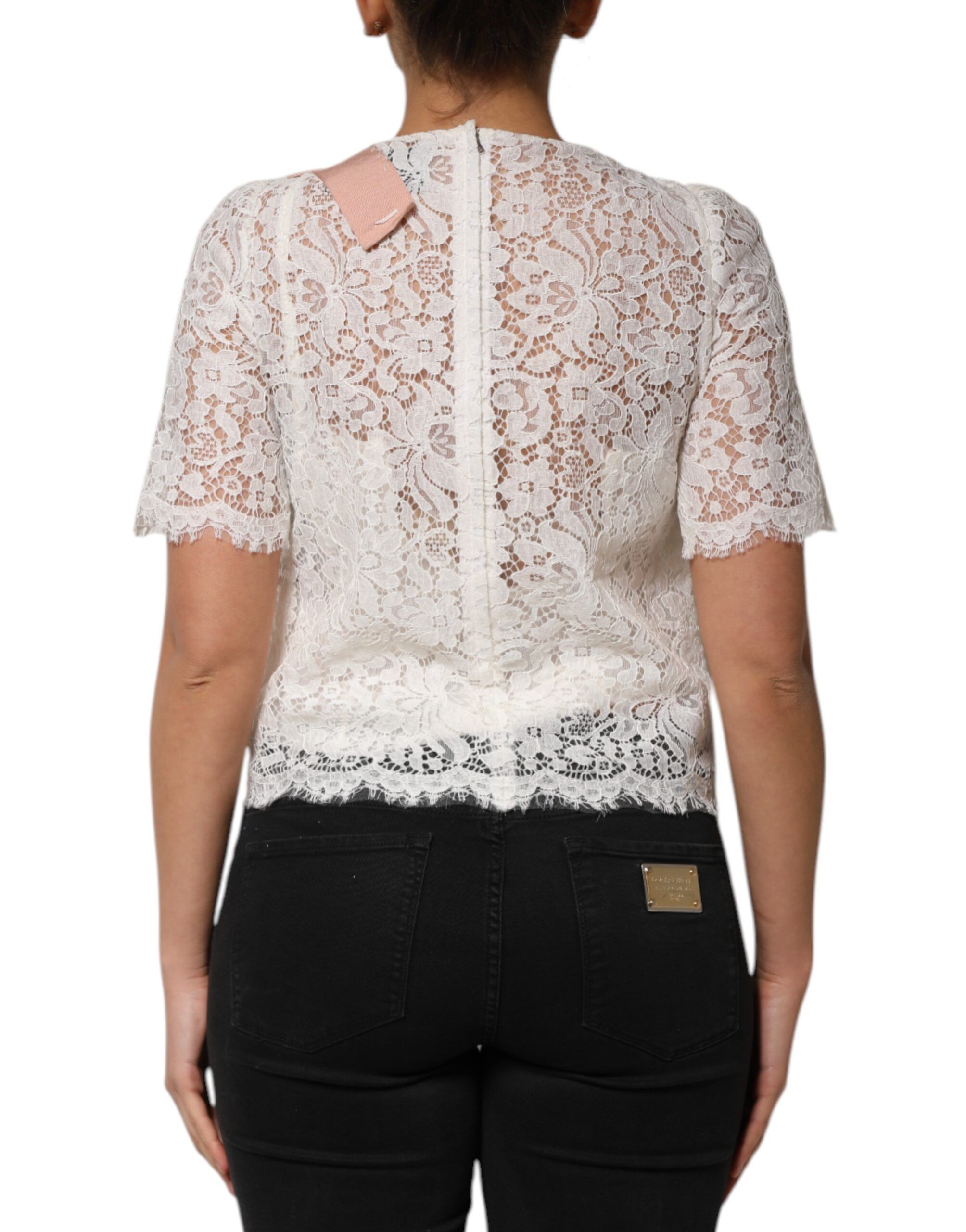 Floral Lace Short Sleeves Blouse Women's Top - Dolce & Gabbana - Modalova