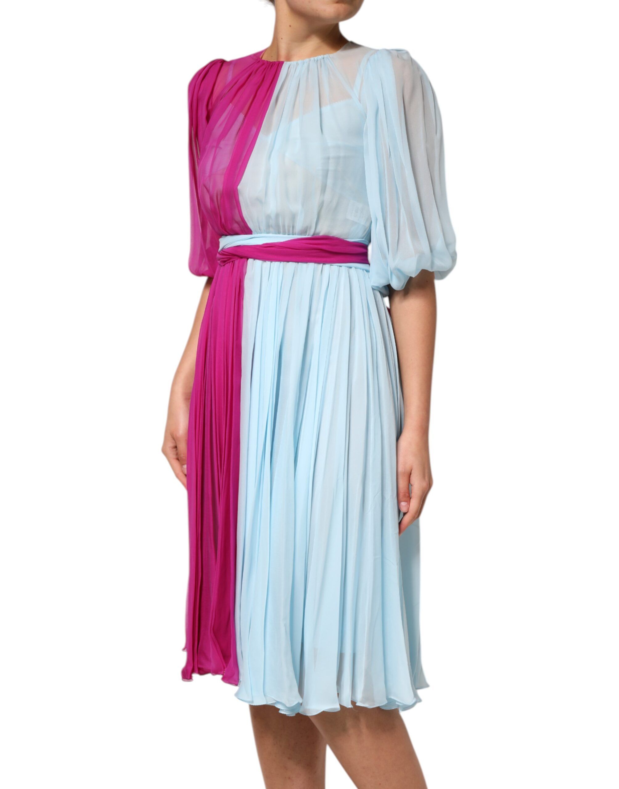 Light Blue Silk Two Tone Midi Women's Dress - Dolce & Gabbana - Modalova