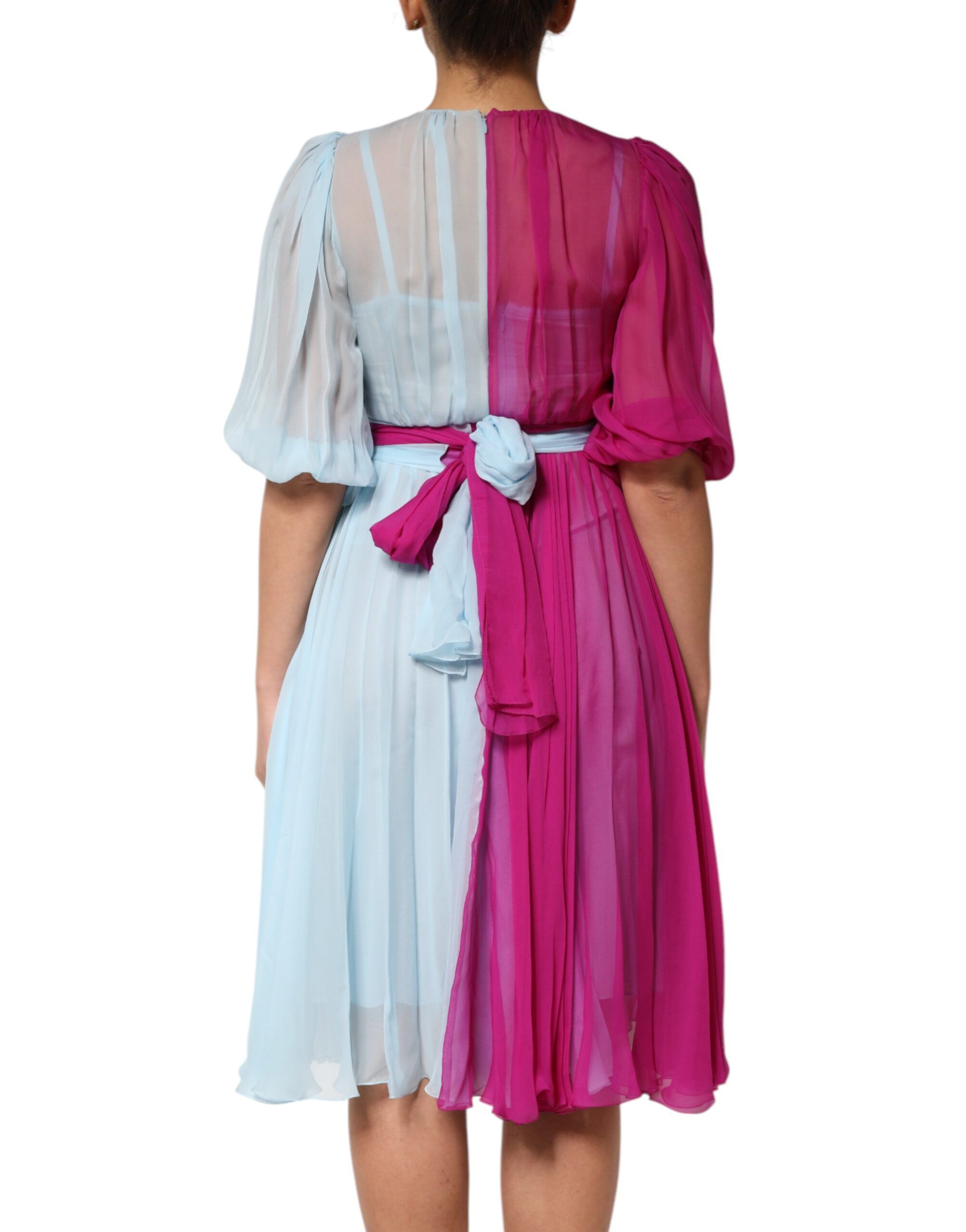 Light Blue Silk Two Tone Midi Women's Dress - Dolce & Gabbana - Modalova