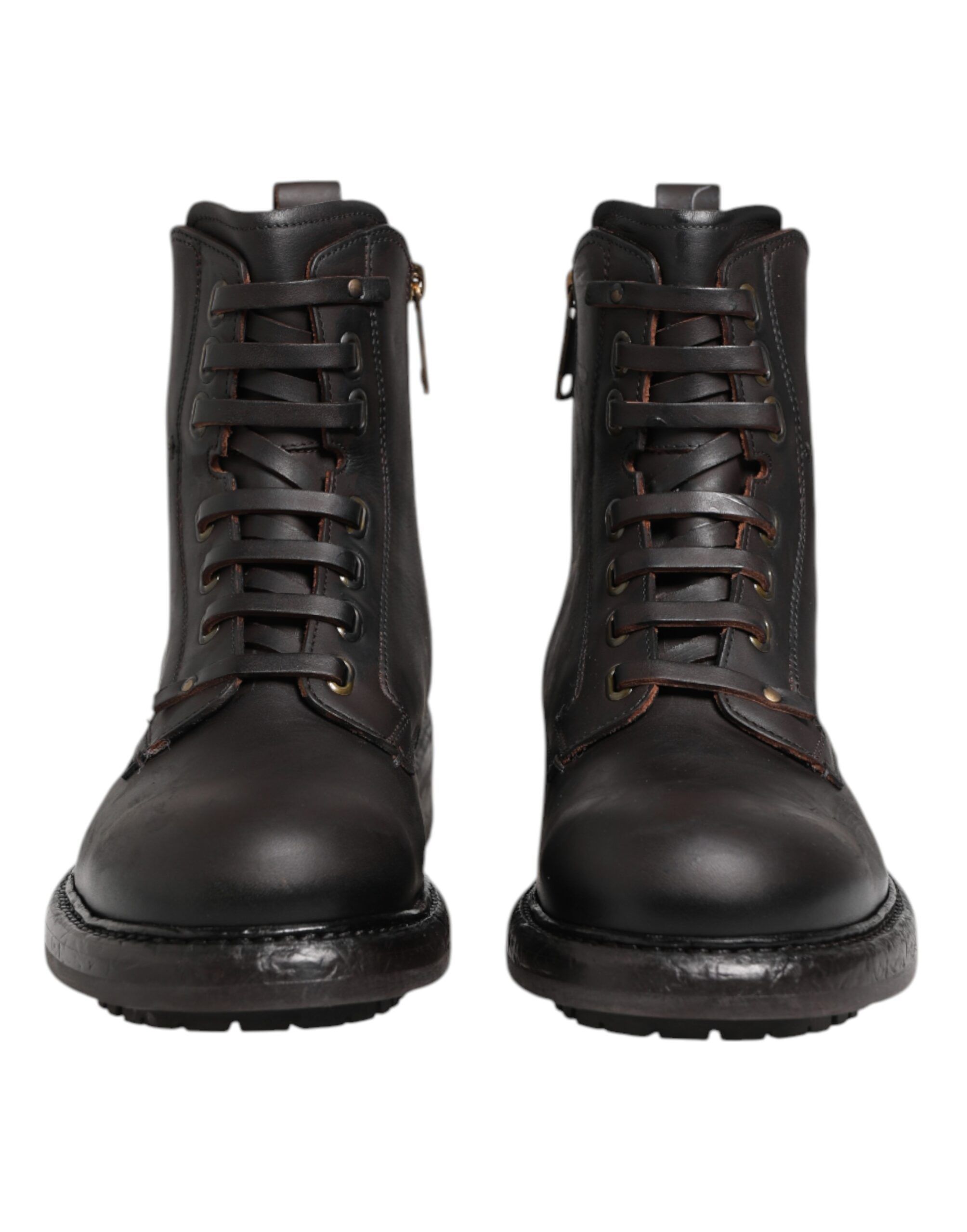 Dark Leather Lace Up Mid Calf Boots Men's Shoes (Pre-Owned) - Dolce & Gabbana - Modalova