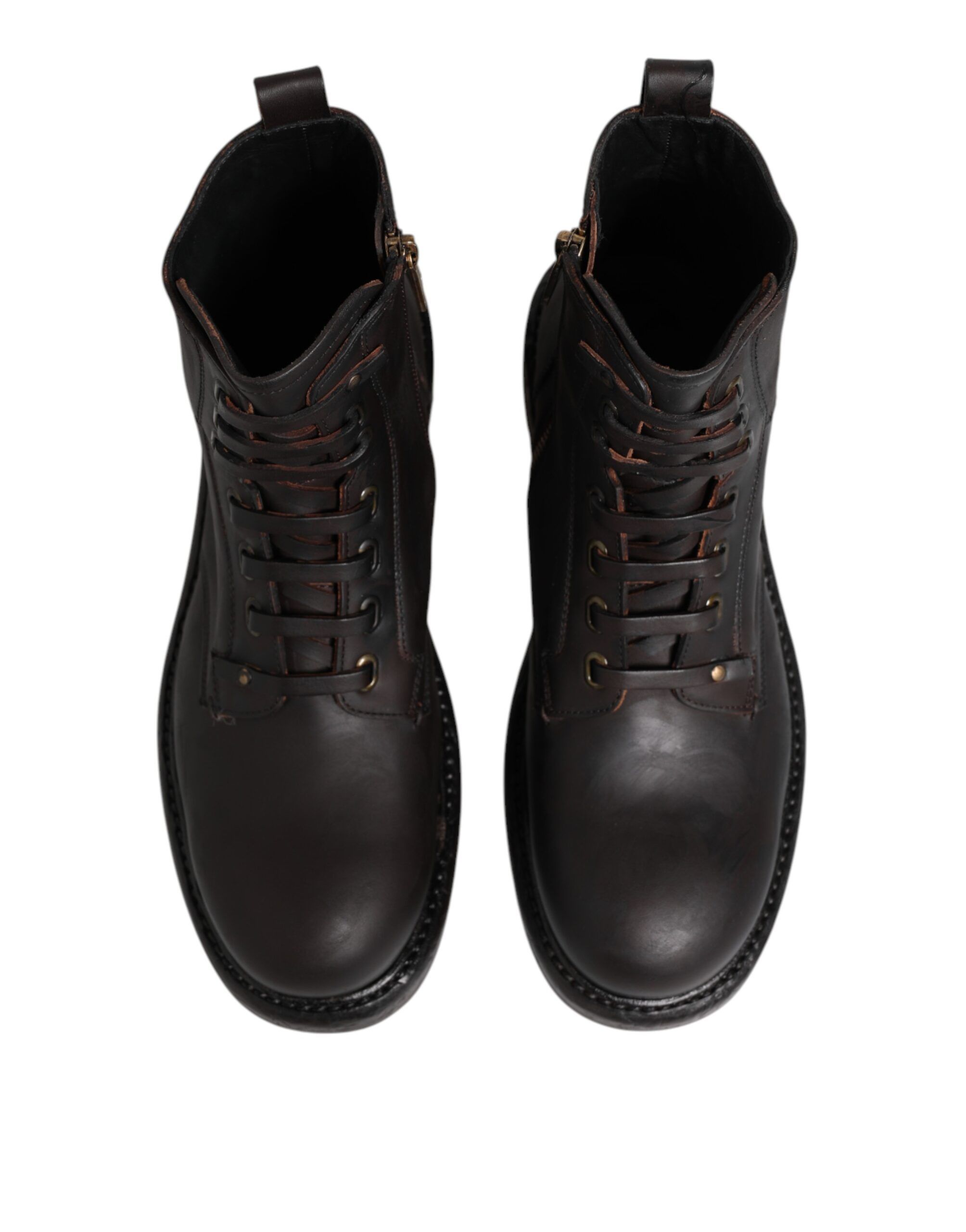 Dark Leather Lace Up Mid Calf Boots Men's Shoes (Pre-Owned) - Dolce & Gabbana - Modalova