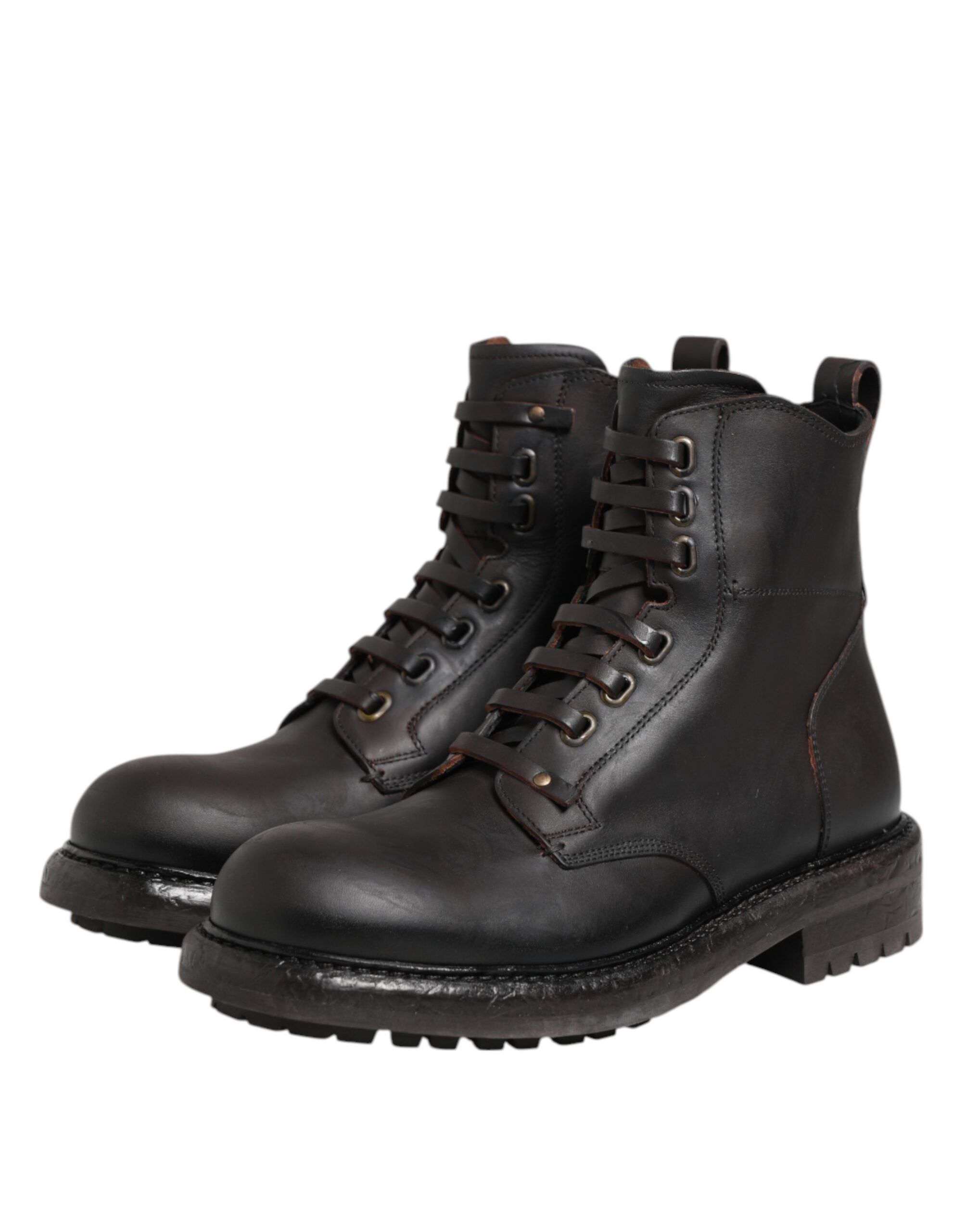 Dark Leather Lace Up Mid Calf Boots Men's Shoes (Pre-Owned) - Dolce & Gabbana - Modalova