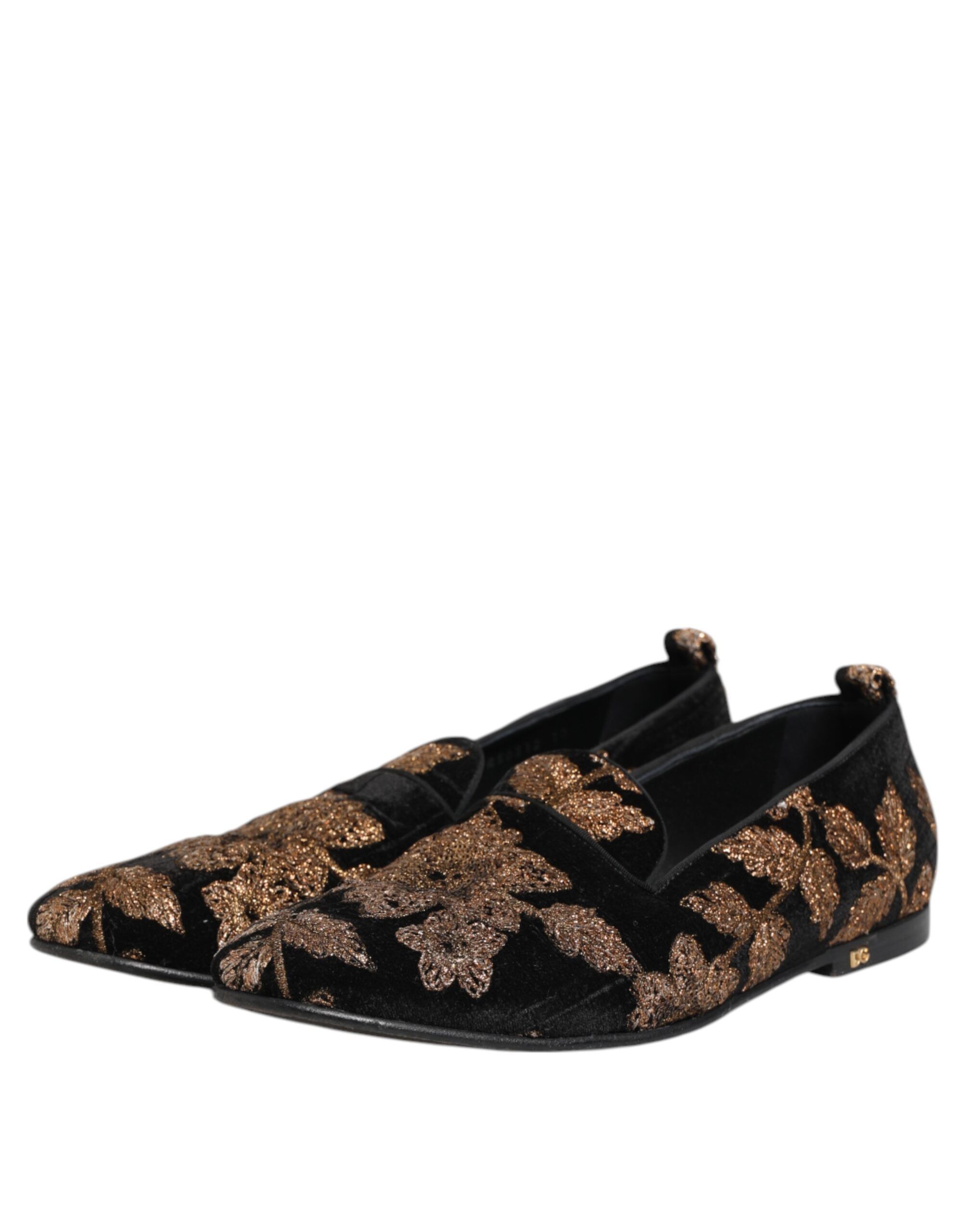 Black Floral Embroidery Men Loafers Men's Shoes (Pre-Owned) - Dolce & Gabbana - Modalova