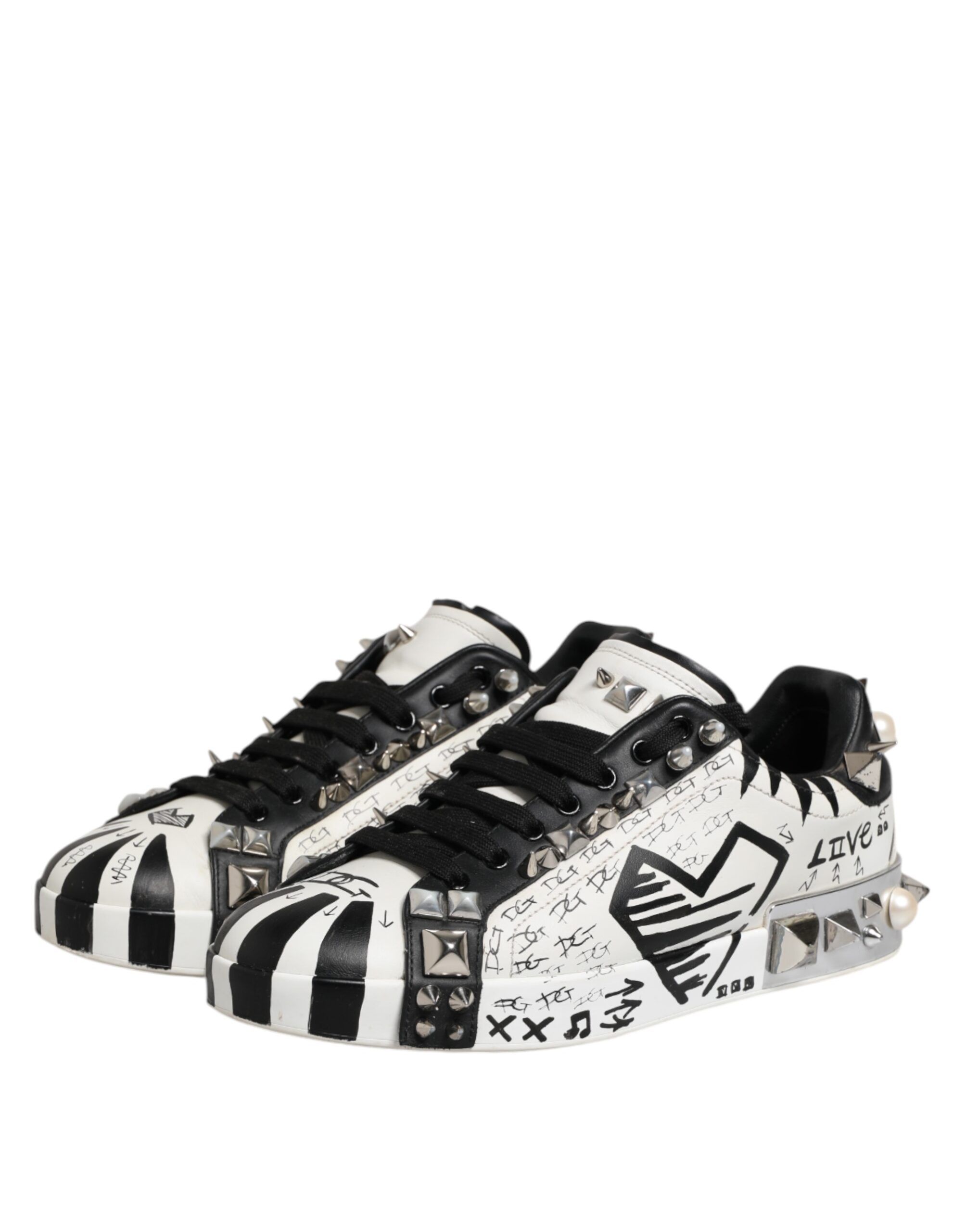 Black White Studded Low Top Sneakers Men's Shoes (Pre-Owned) - Dolce & Gabbana - Modalova