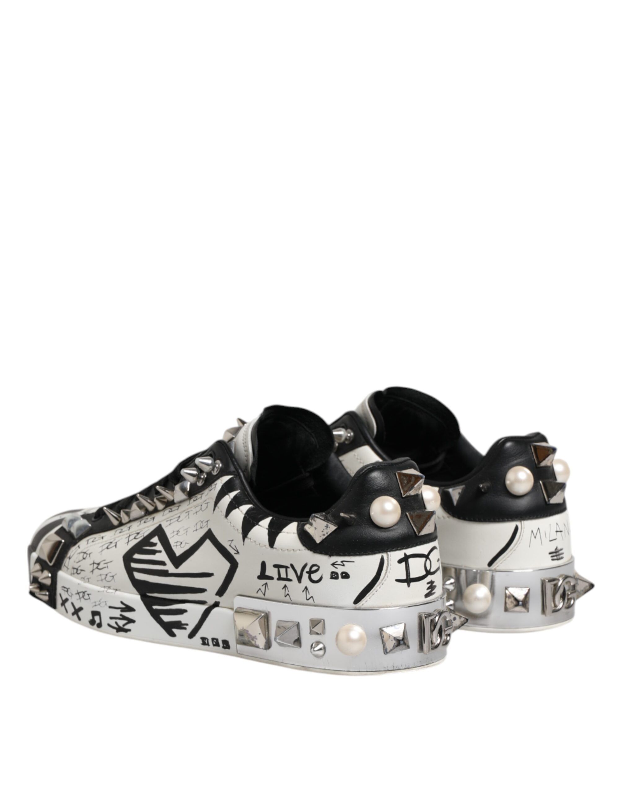 Black White Studded Low Top Sneakers Men's Shoes (Pre-Owned) - Dolce & Gabbana - Modalova