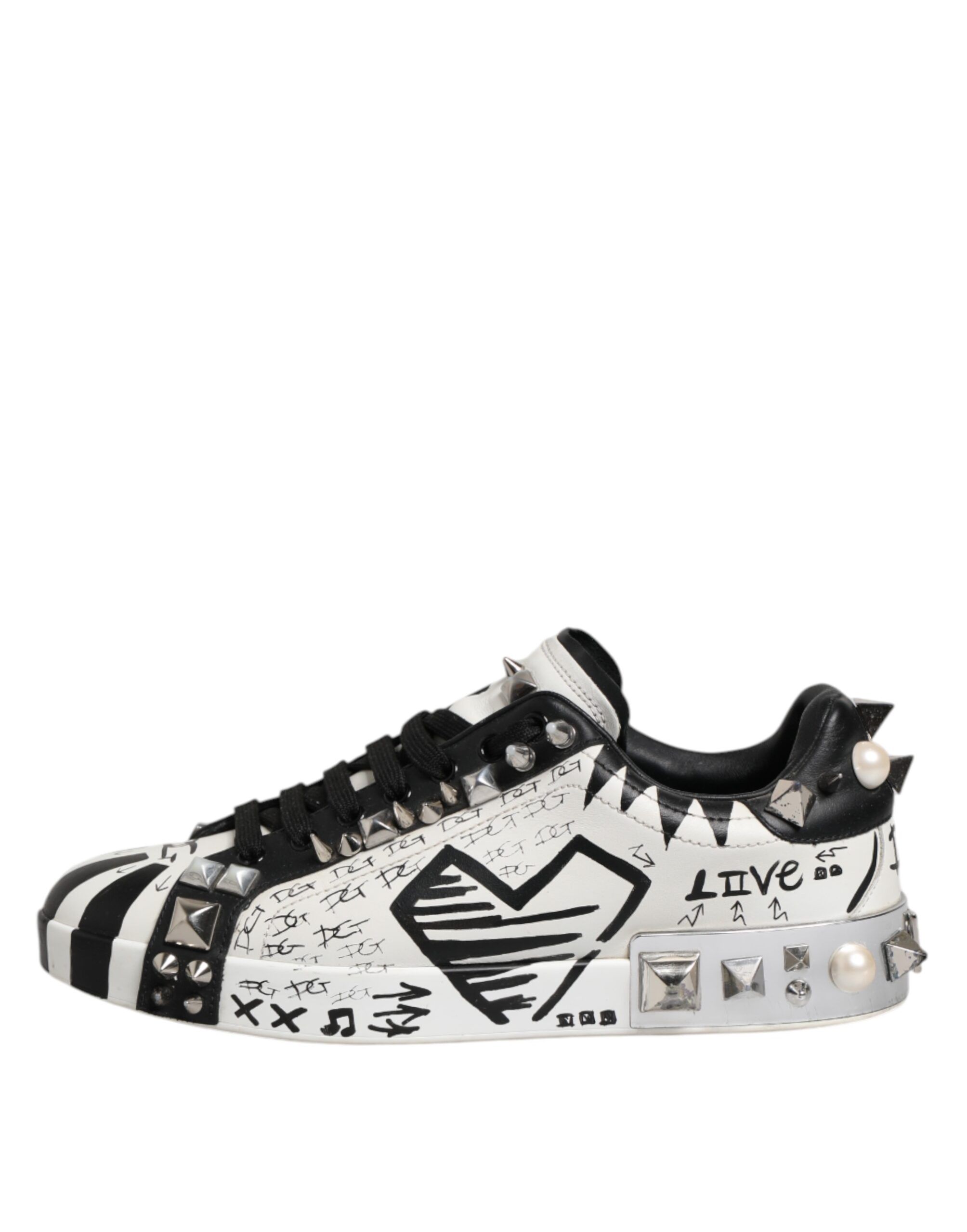 Black White Studded Low Top Sneakers Men's Shoes (Pre-Owned) - Dolce & Gabbana - Modalova