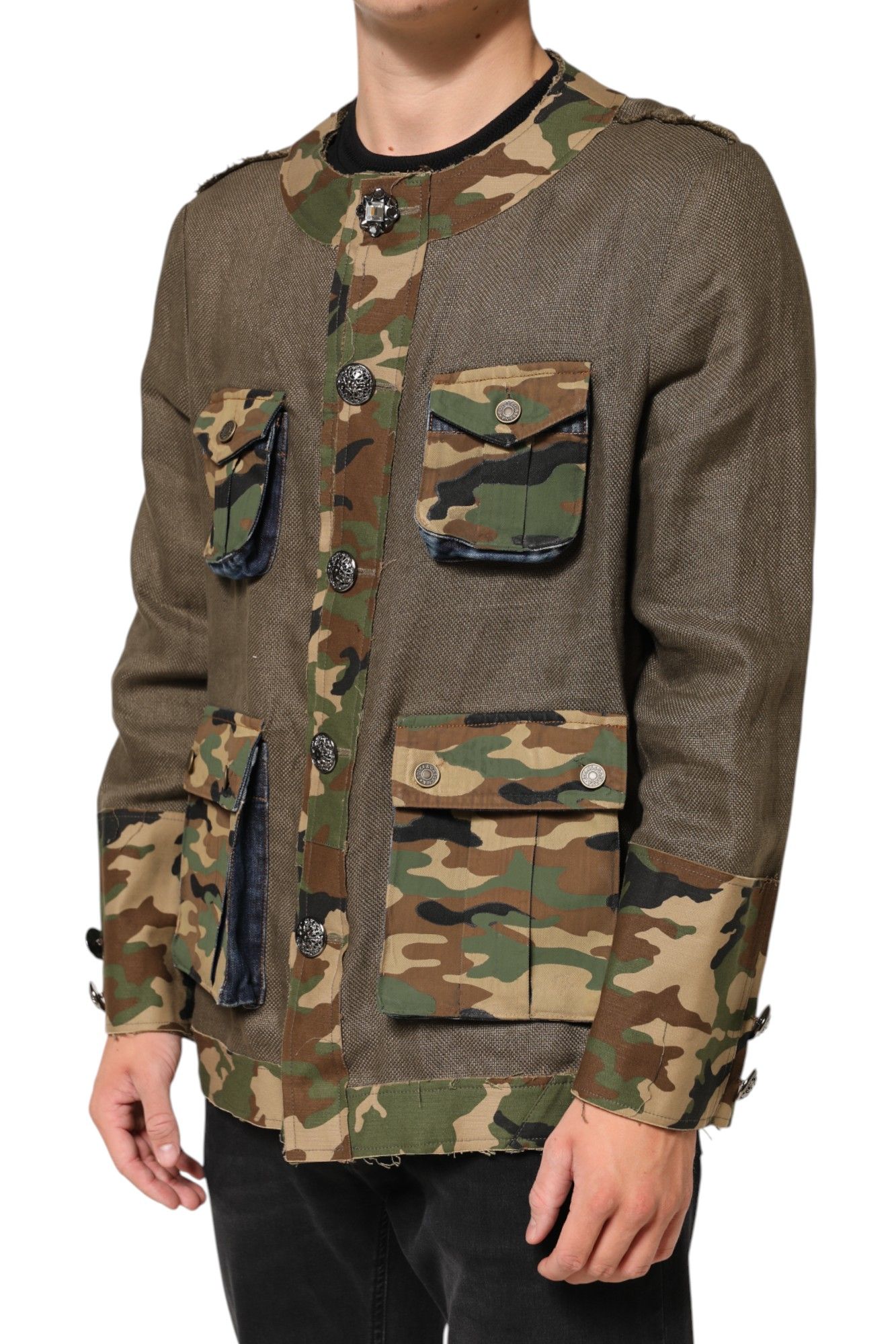 Camouflage Linen Button Down Men's Jacket - Dolce & Gabbana - Modalova