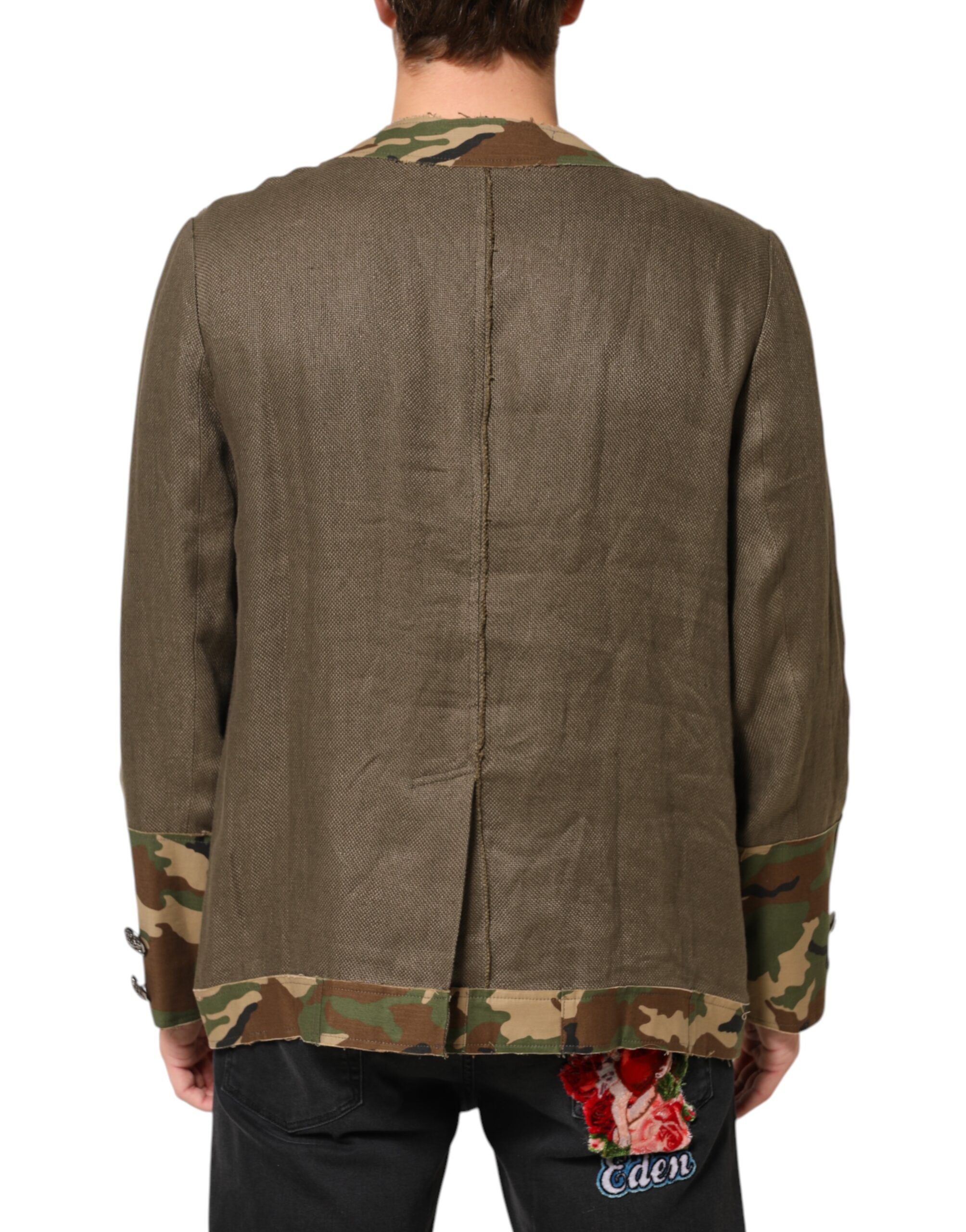 Camouflage Linen Button Down Men's Jacket - Dolce & Gabbana - Modalova