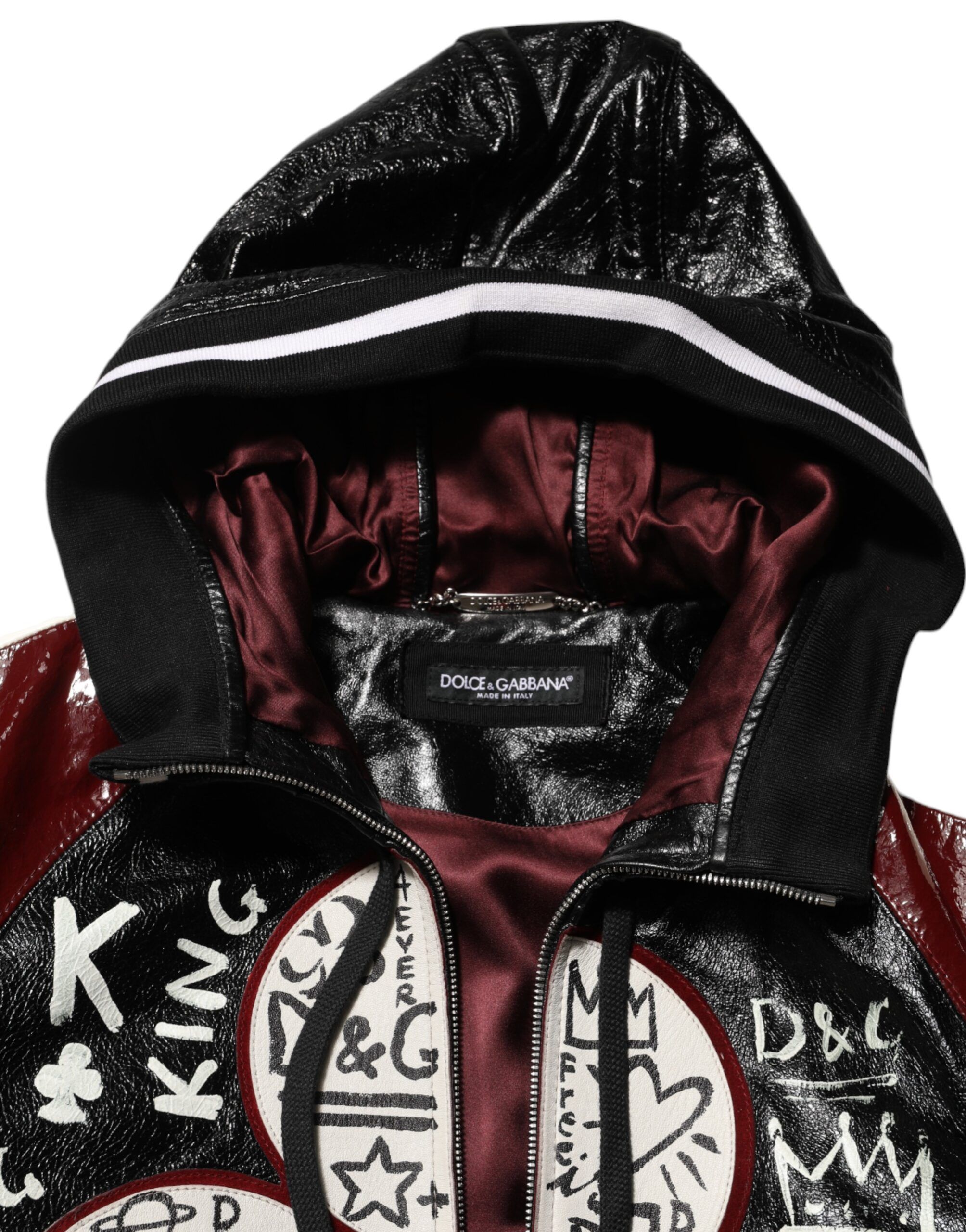 Hooded Leather DG King Men Biker Men's Jacket - Dolce & Gabbana - Modalova