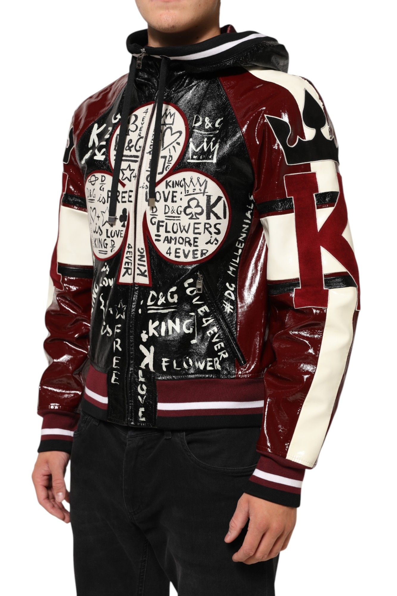 Hooded Leather DG King Men Biker Men's Jacket - Dolce & Gabbana - Modalova