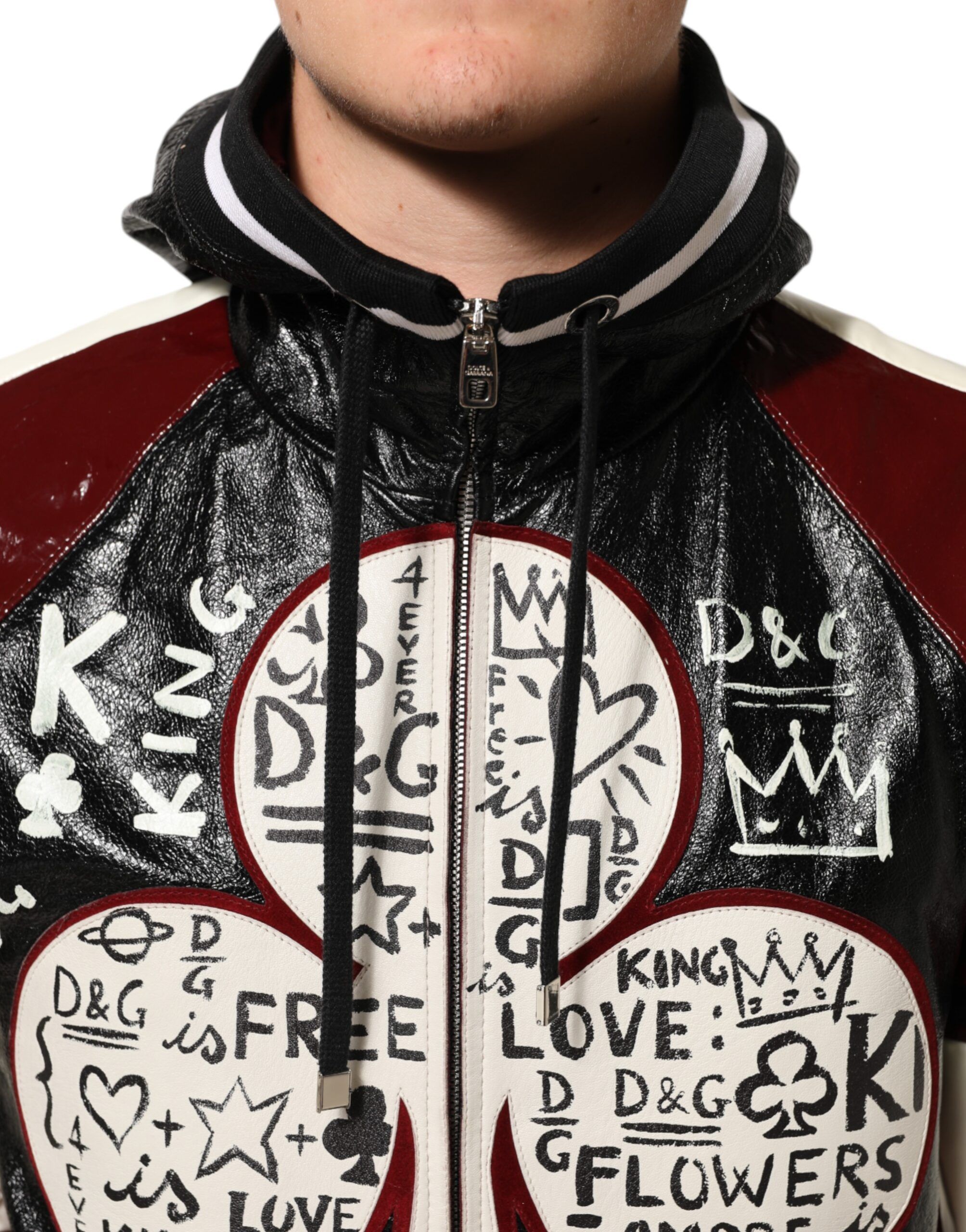 Hooded Leather DG King Men Biker Men's Jacket - Dolce & Gabbana - Modalova