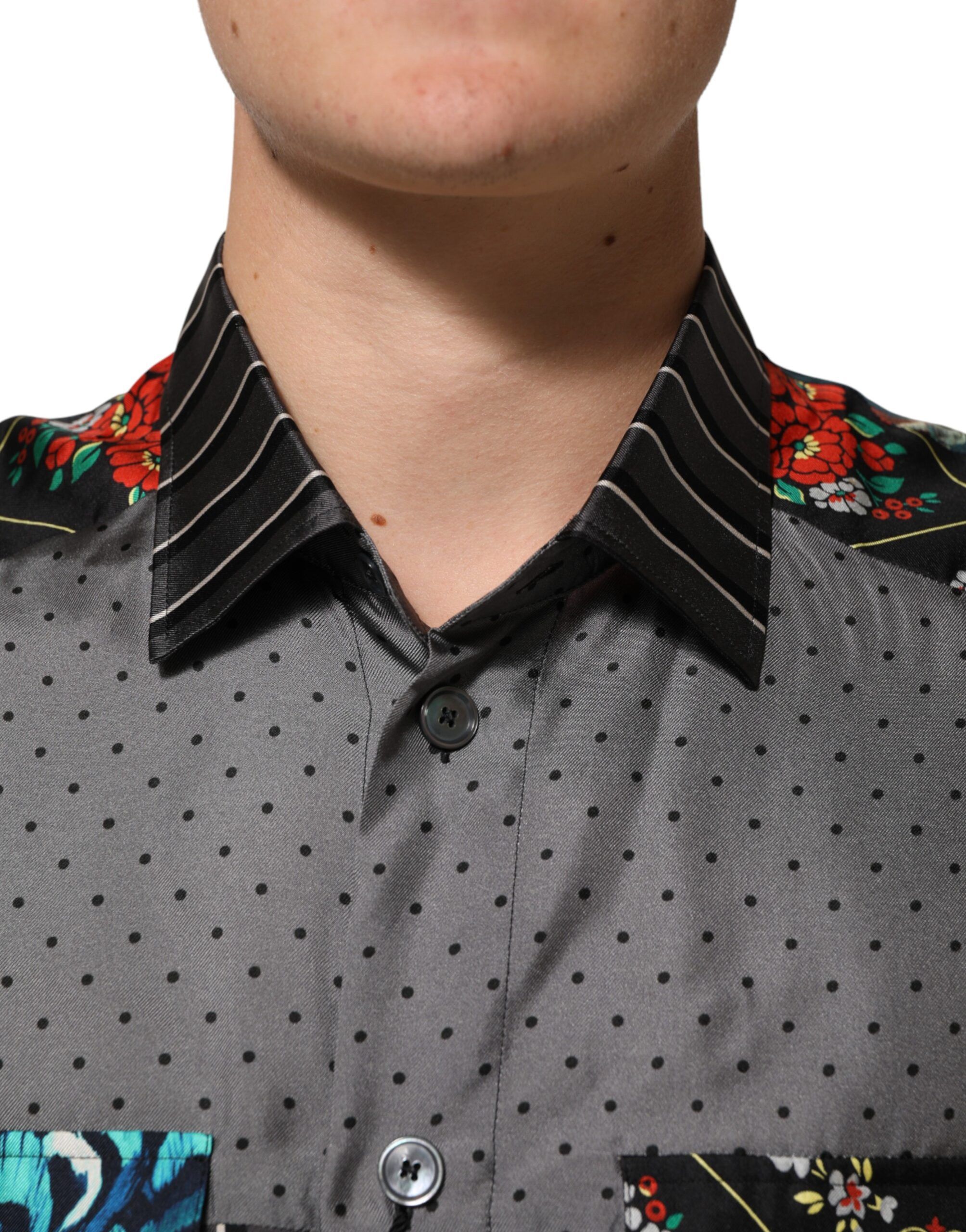 Patchwork Long Sleeves Silk Men's Shirt - Dolce & Gabbana - Modalova