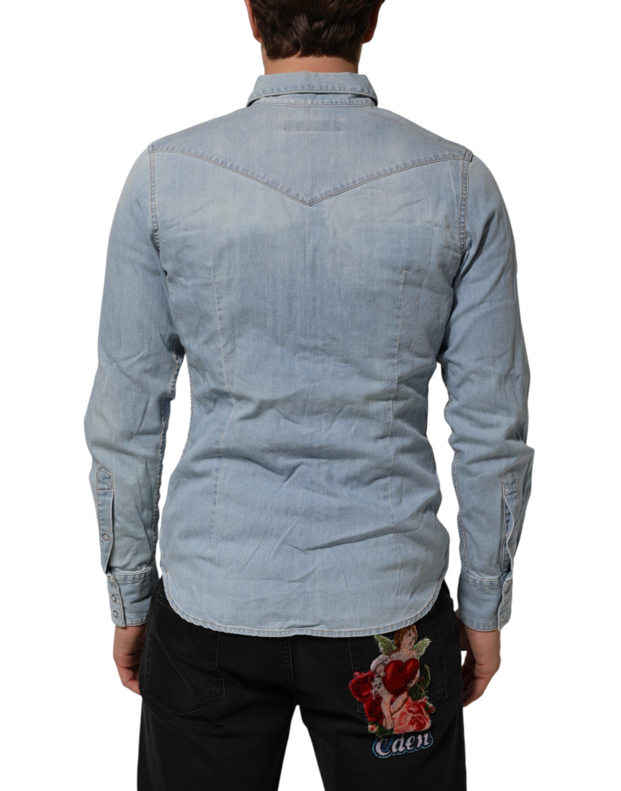 Blue Denim Collared Long Sleeve Men Men's Shirt (Pre-Owned) - Maison Clochard - Modalova