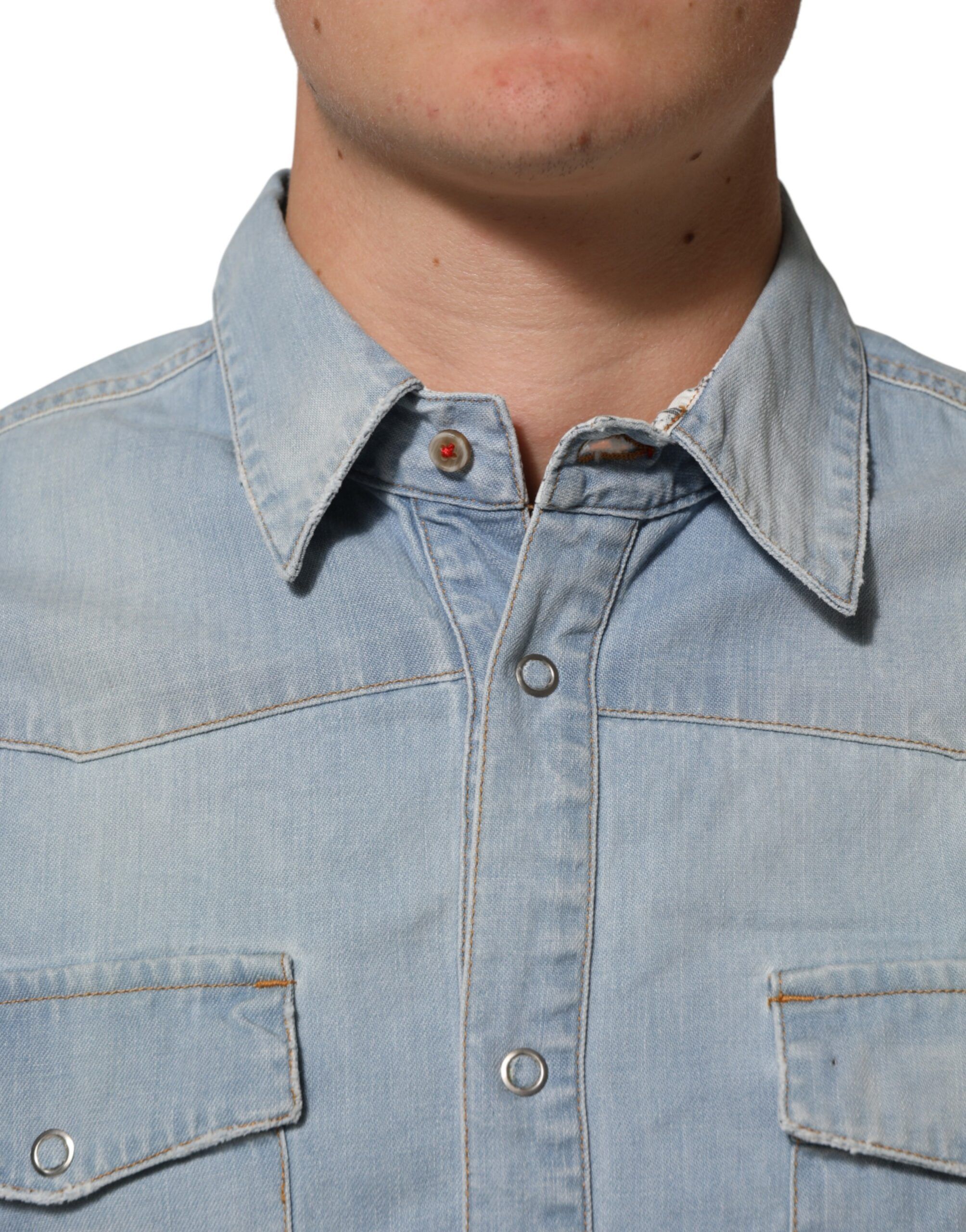 Blue Denim Collared Long Sleeve Men Men's Shirt (Pre-Owned) - Maison Clochard - Modalova