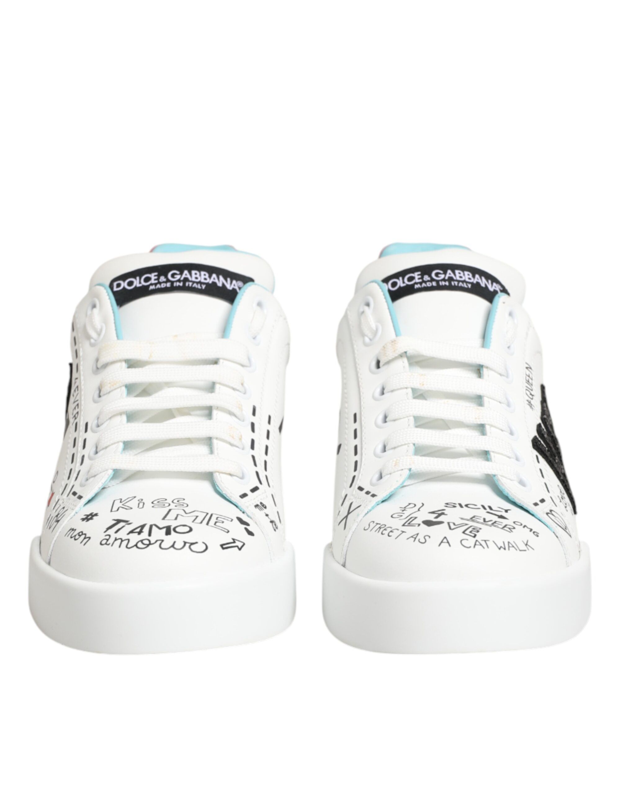 Leather Graffiti Low Top Sneakers Women's Shoes - Dolce & Gabbana - Modalova