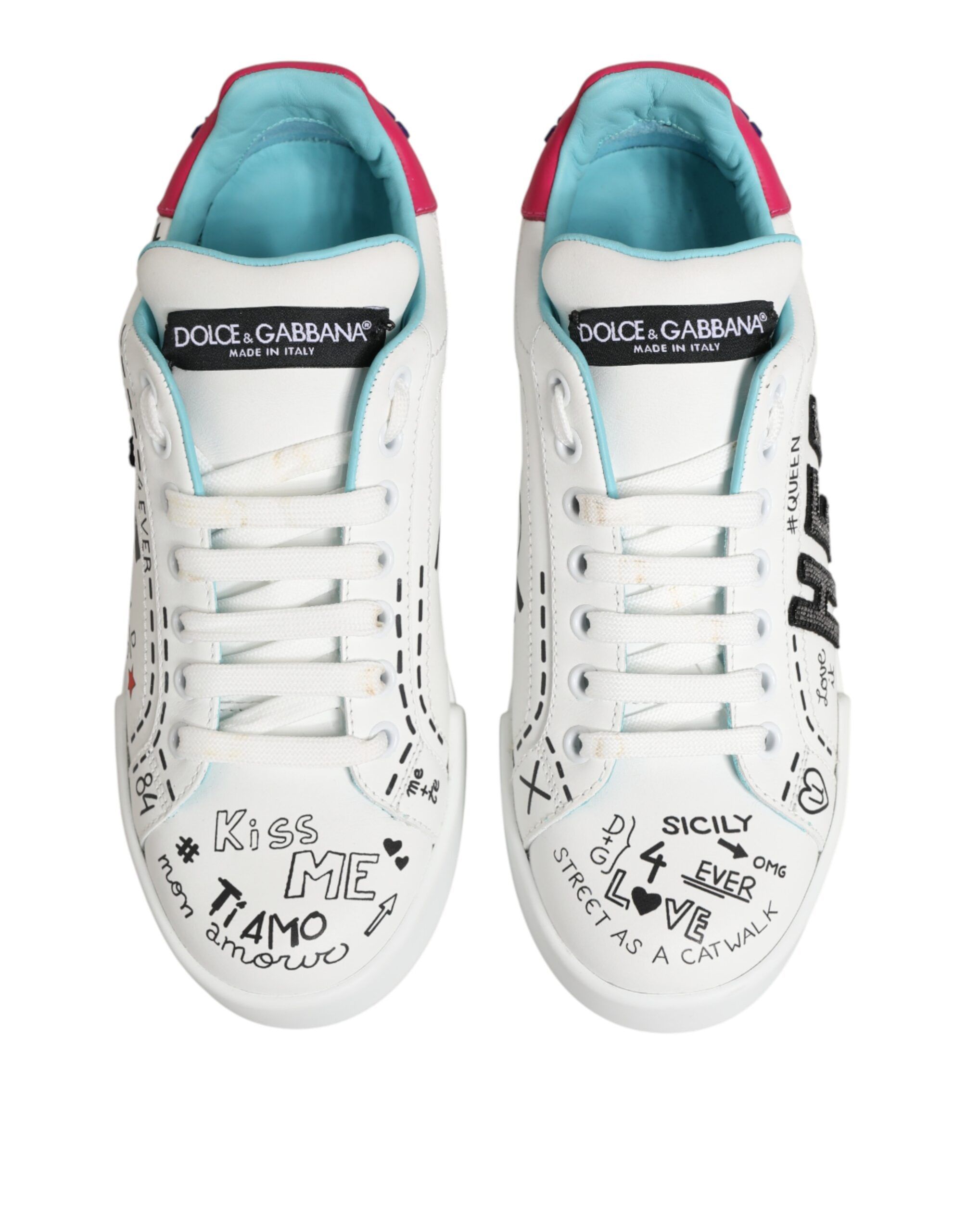 Leather Graffiti Low Top Sneakers Women's Shoes - Dolce & Gabbana - Modalova