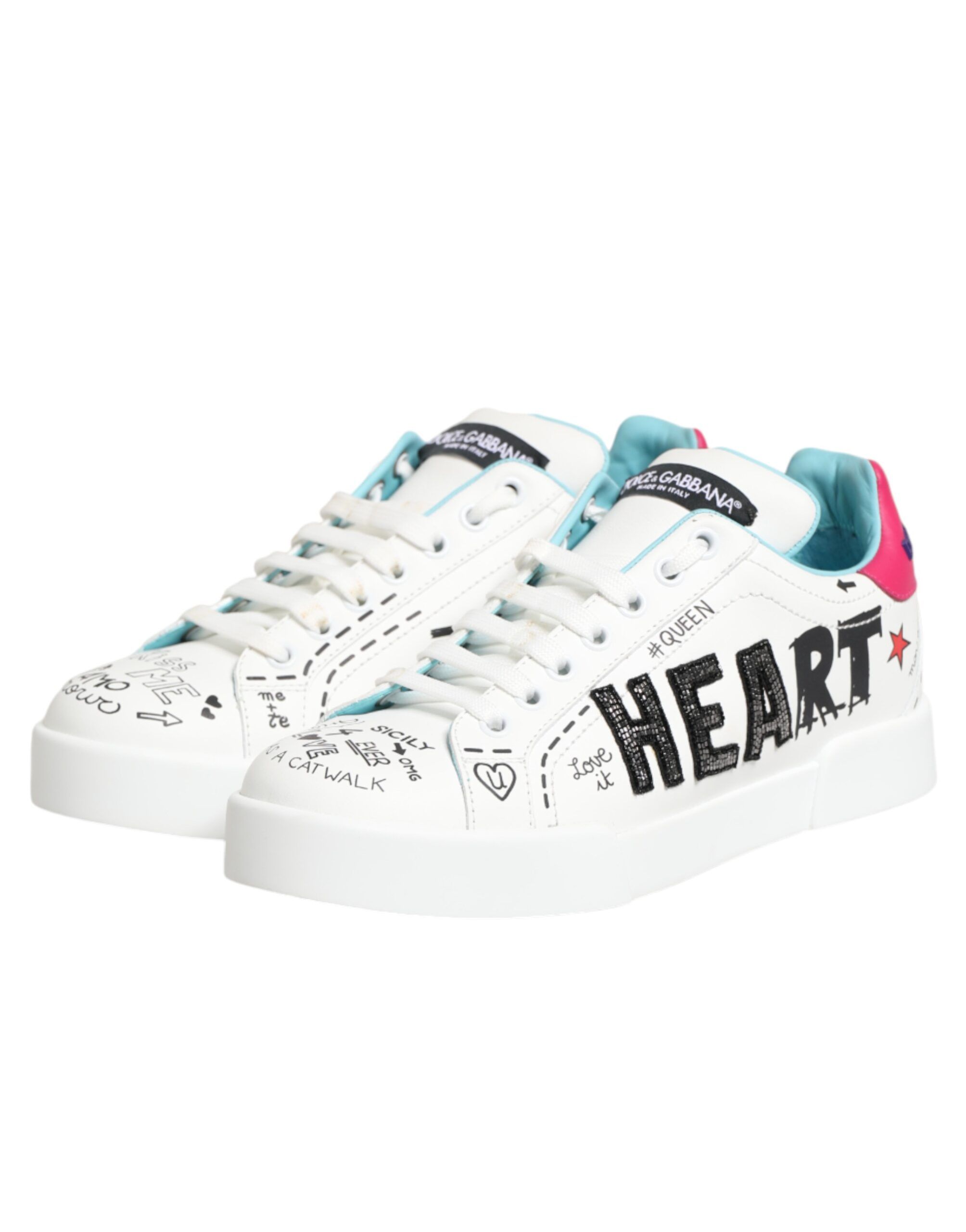 Leather Graffiti Low Top Sneakers Women's Shoes - Dolce & Gabbana - Modalova