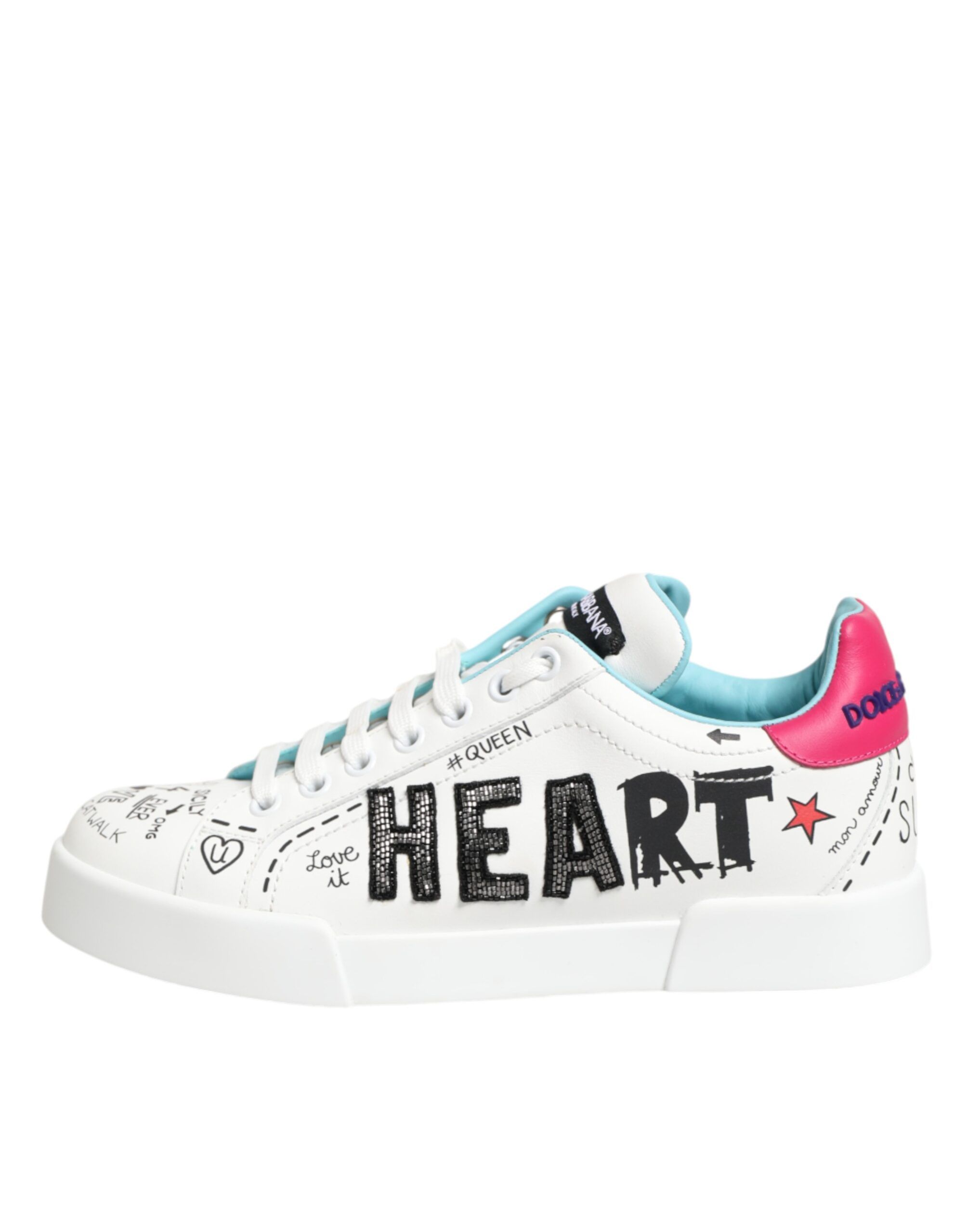 Leather Graffiti Low Top Sneakers Women's Shoes - Dolce & Gabbana - Modalova