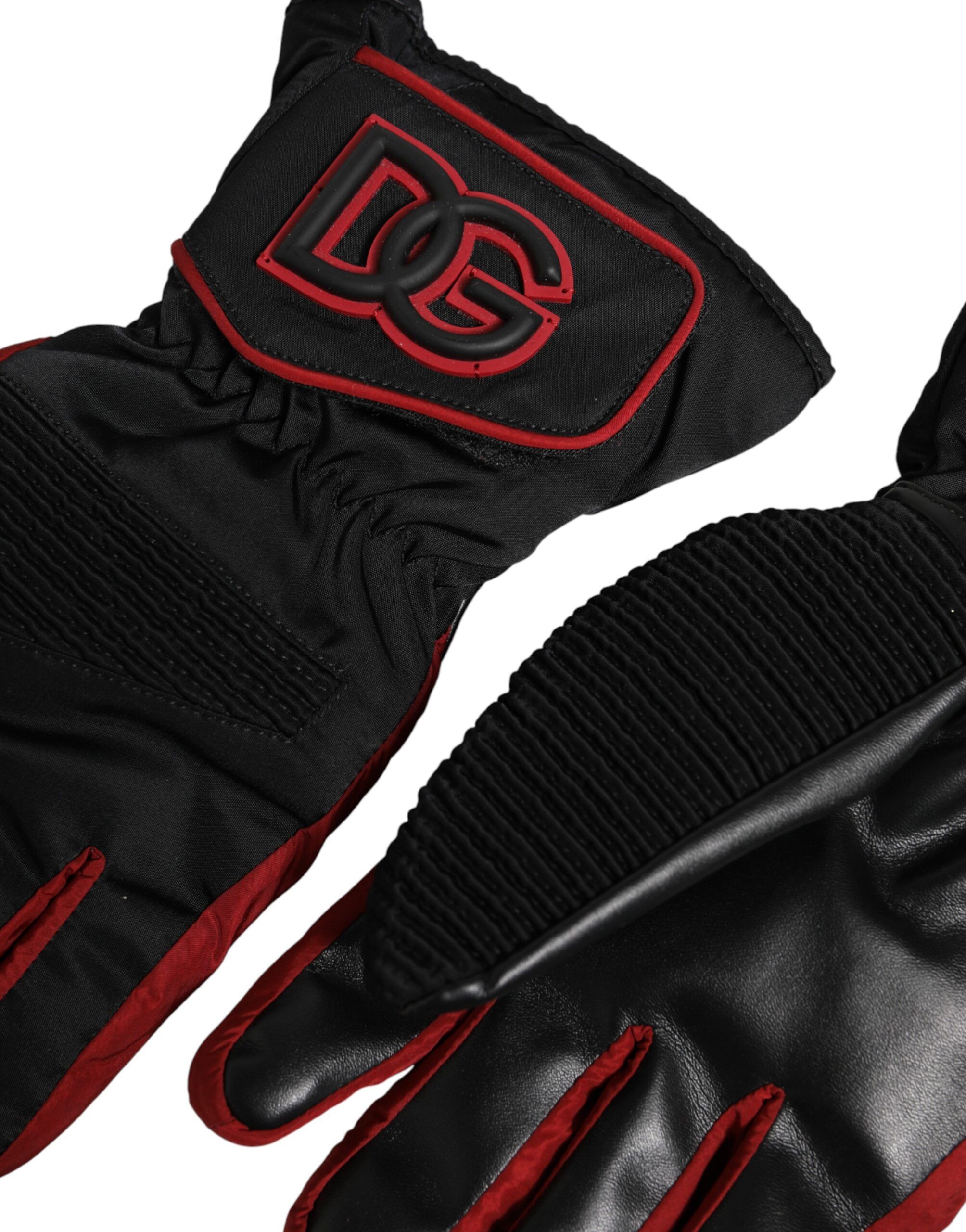 Black Red Nylon Wrist Length Mitten Men's Gloves - Dolce & Gabbana - Modalova