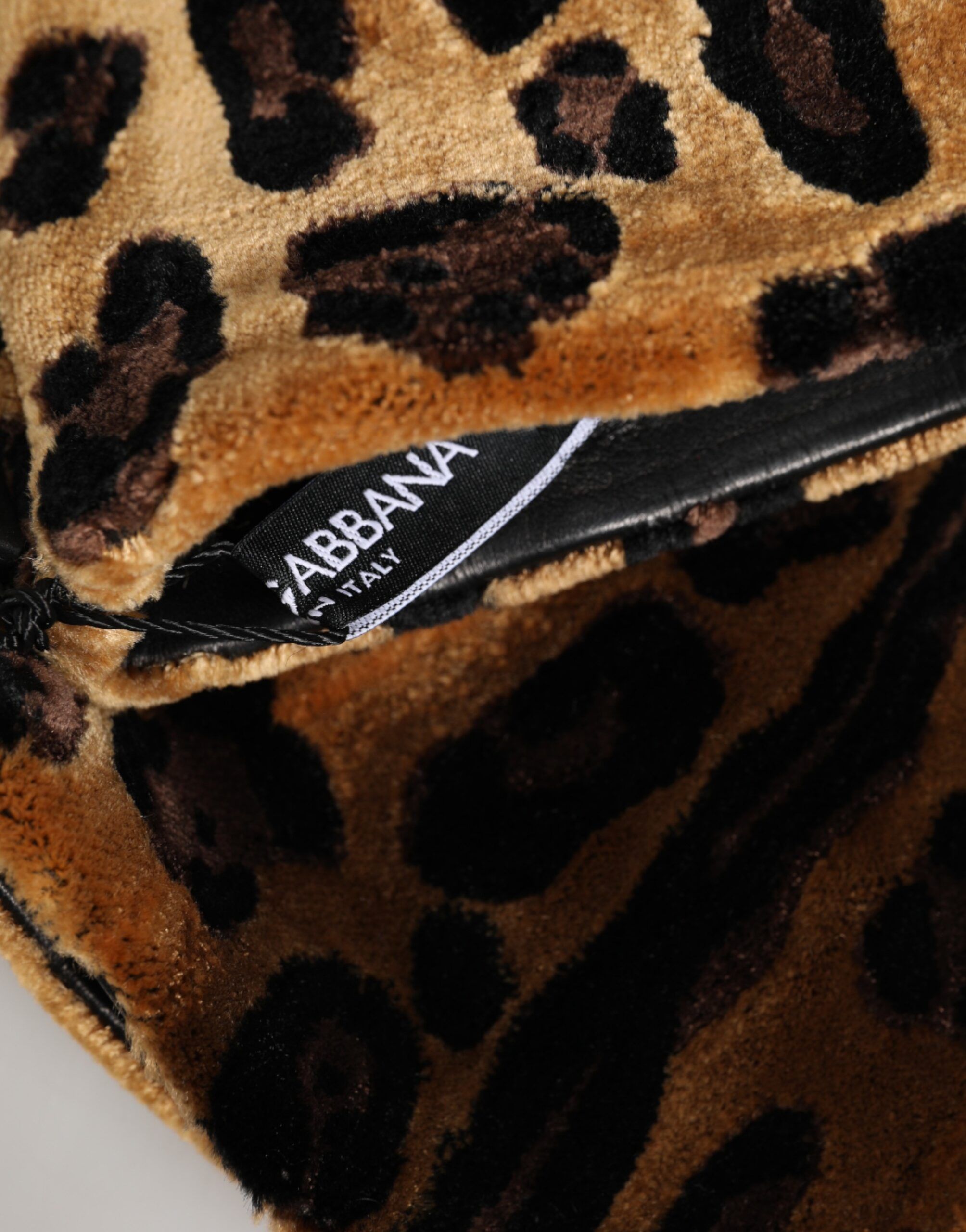 Brown Black Leopard Leather Elbow Length Mitten Women's Gloves - Dolce & Gabbana - Modalova
