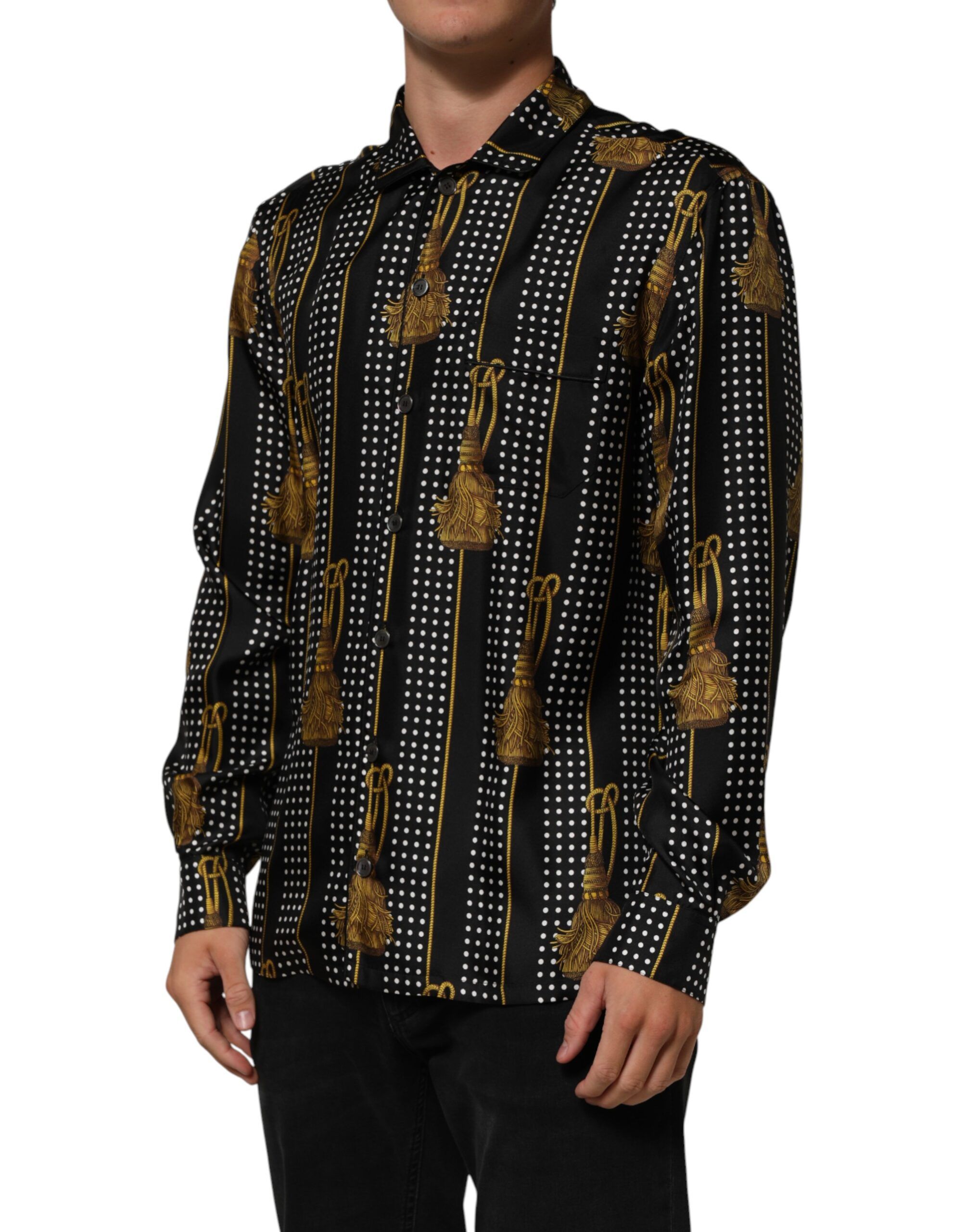 Dotted Tassel Silk Button Down Men's Shirt - Dolce & Gabbana - Modalova