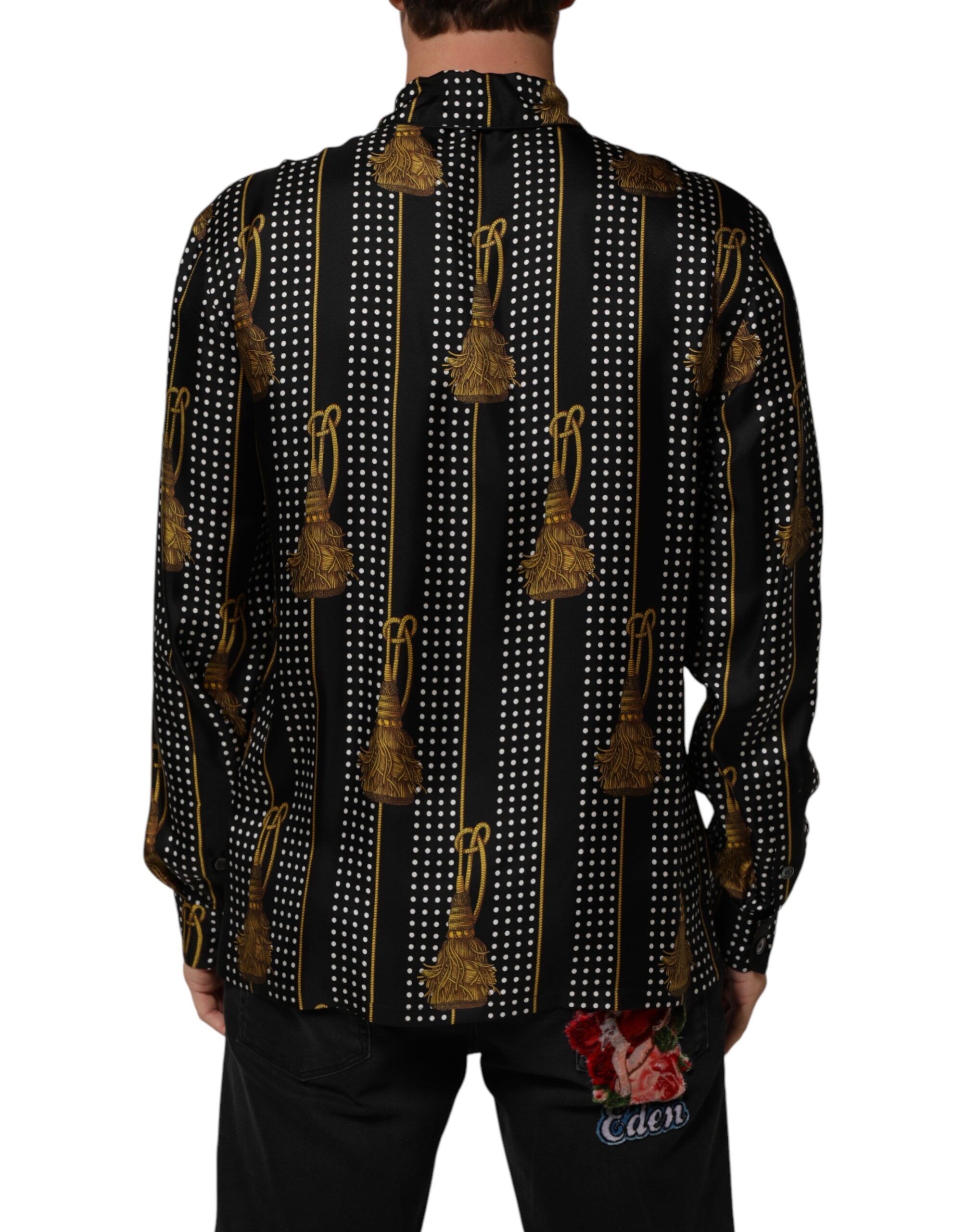 Dotted Tassel Silk Button Down Men's Shirt - Dolce & Gabbana - Modalova