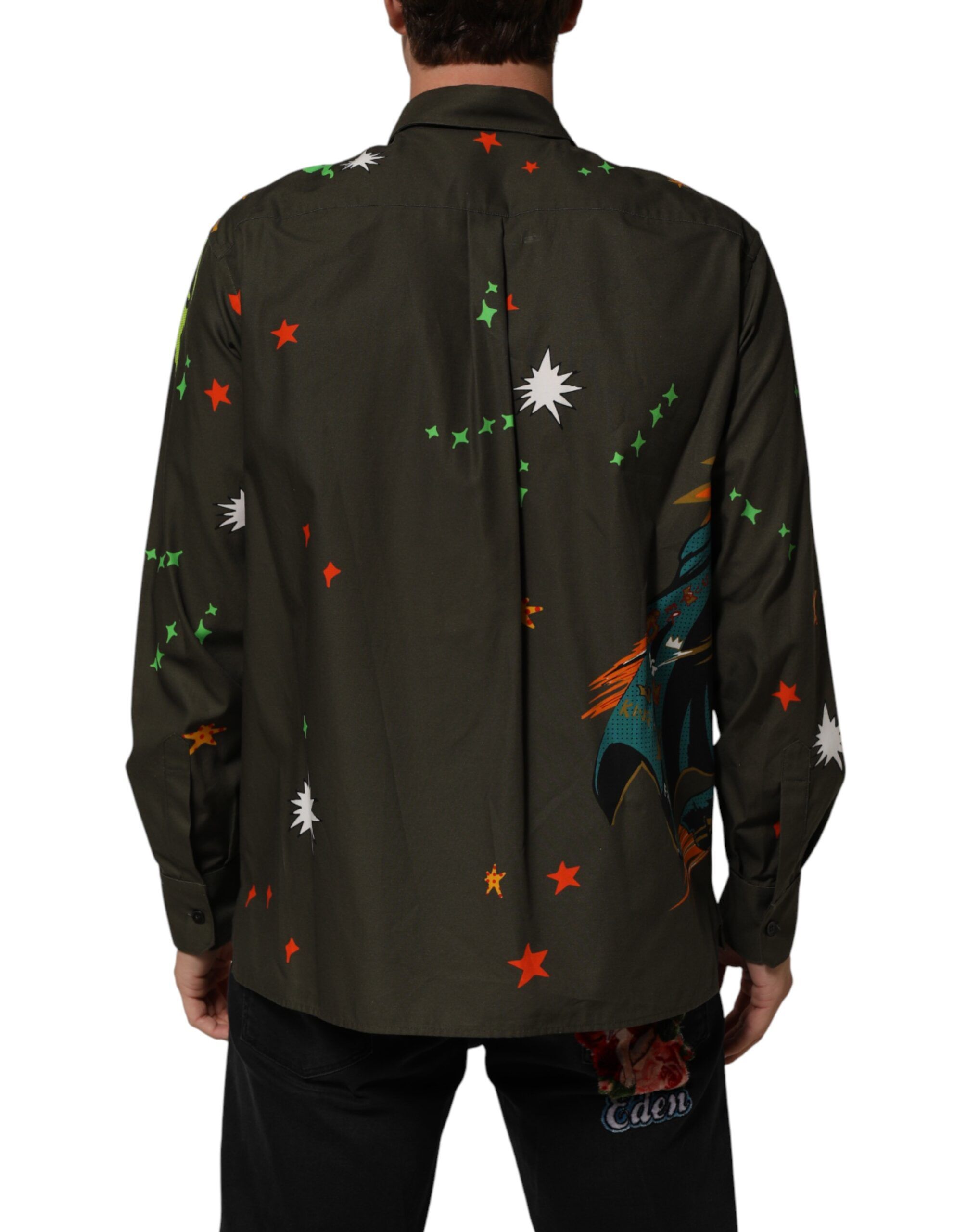 Green Superhero Print Button Down Men's Shirt - Dolce & Gabbana - Modalova