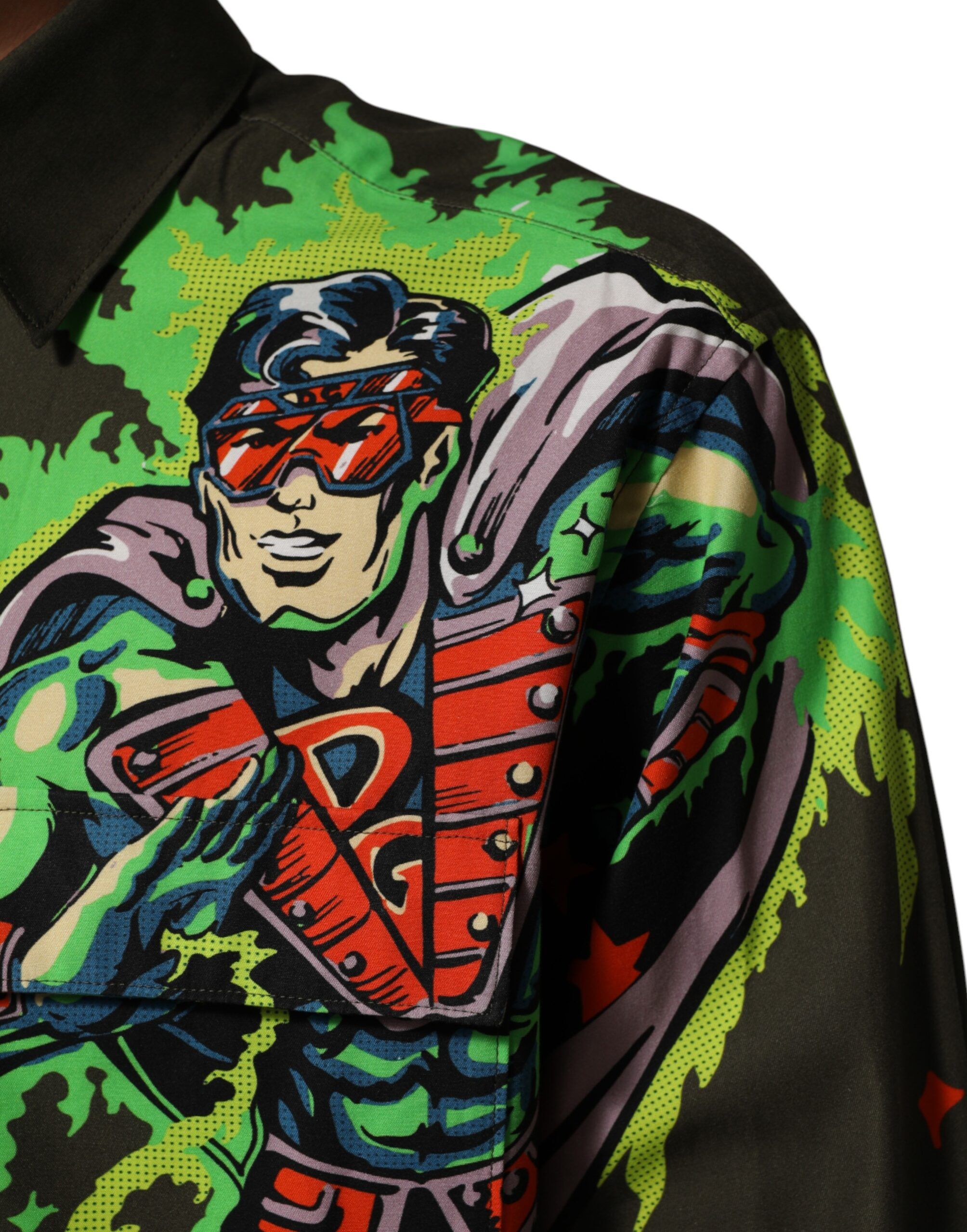Green Superhero Print Button Down Men's Shirt - Dolce & Gabbana - Modalova
