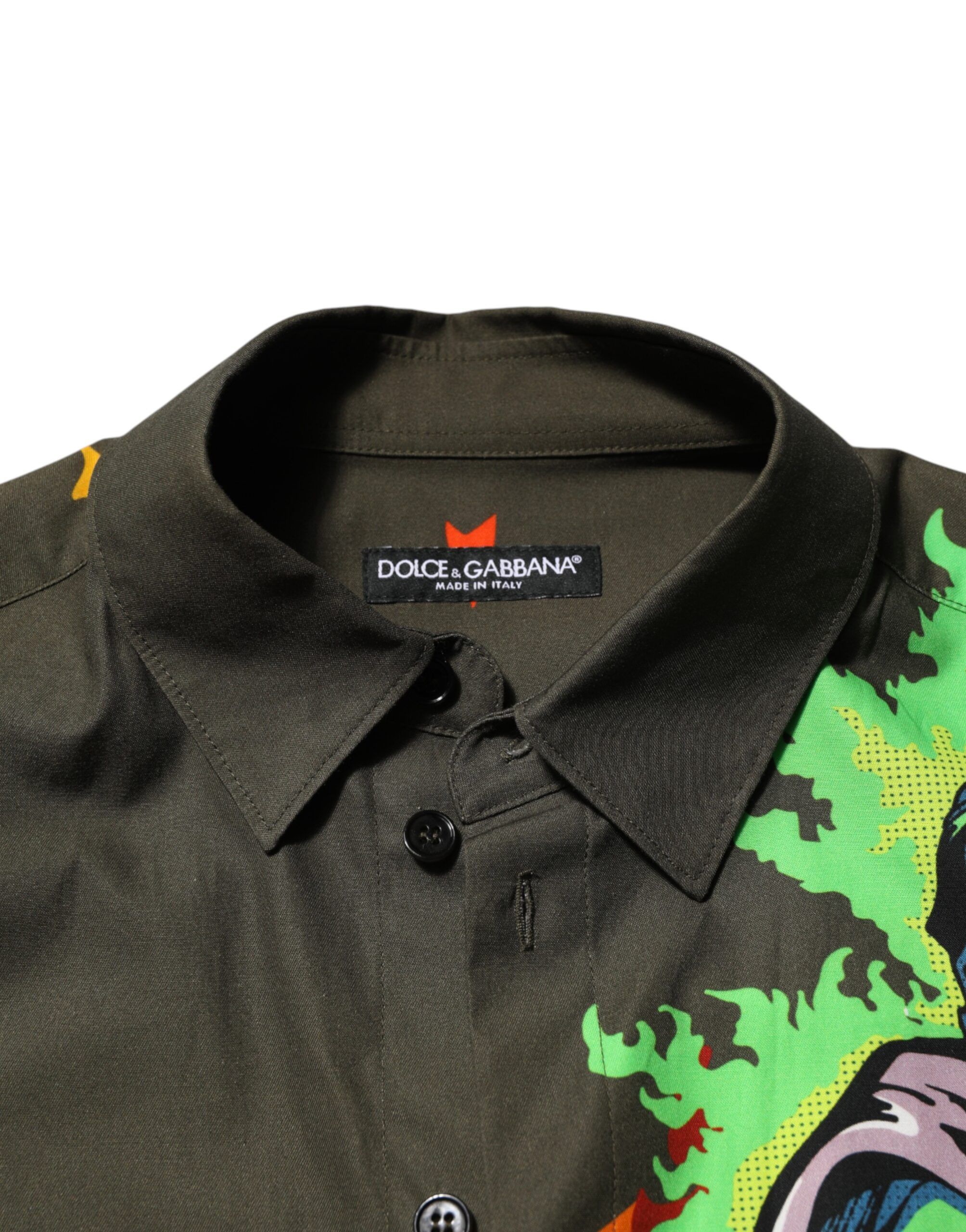 Green Superhero Print Button Down Men's Shirt - Dolce & Gabbana - Modalova