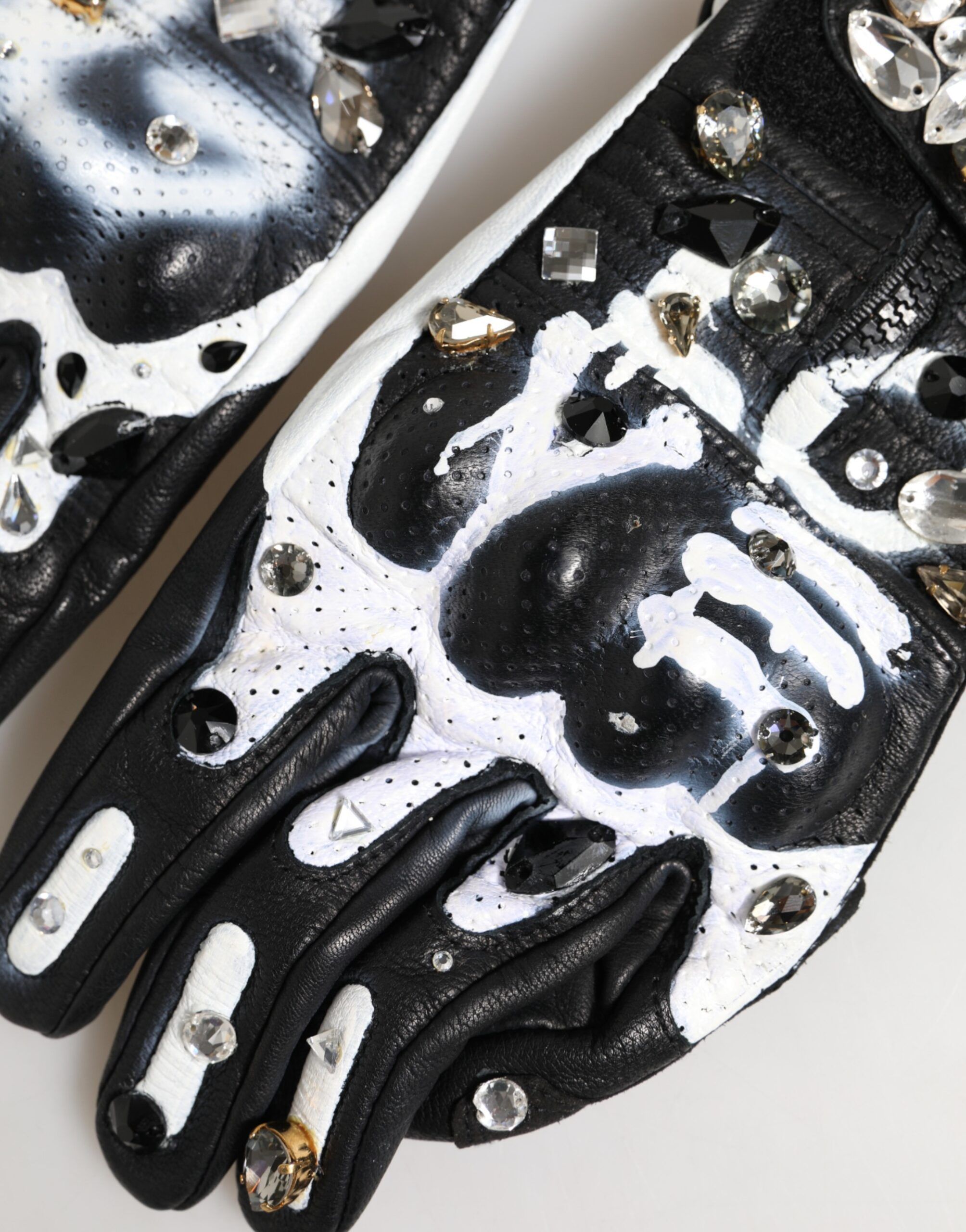 Women's Black White Crystal Wrist Length Mitten Women's Gloves - Dolce & Gabbana - Modalova