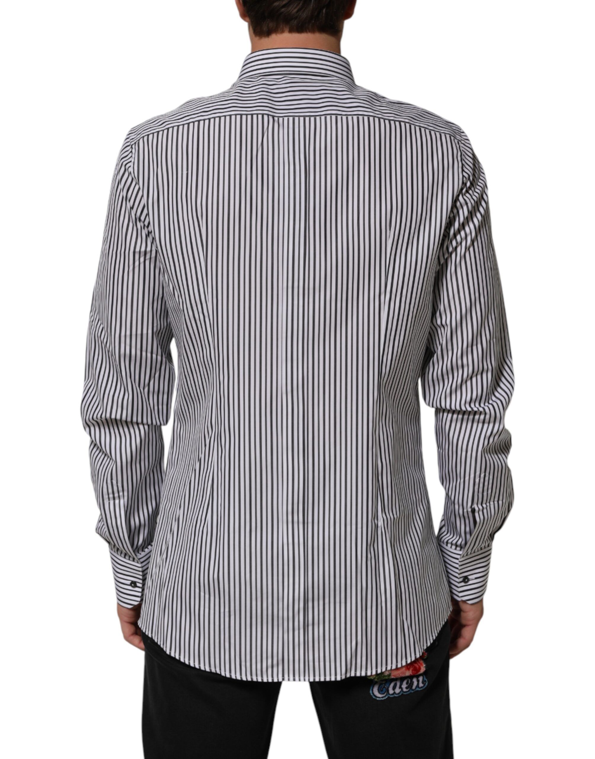 Black White Stripes Men GOLD Dress Men's Shirt - Dolce & Gabbana - Modalova