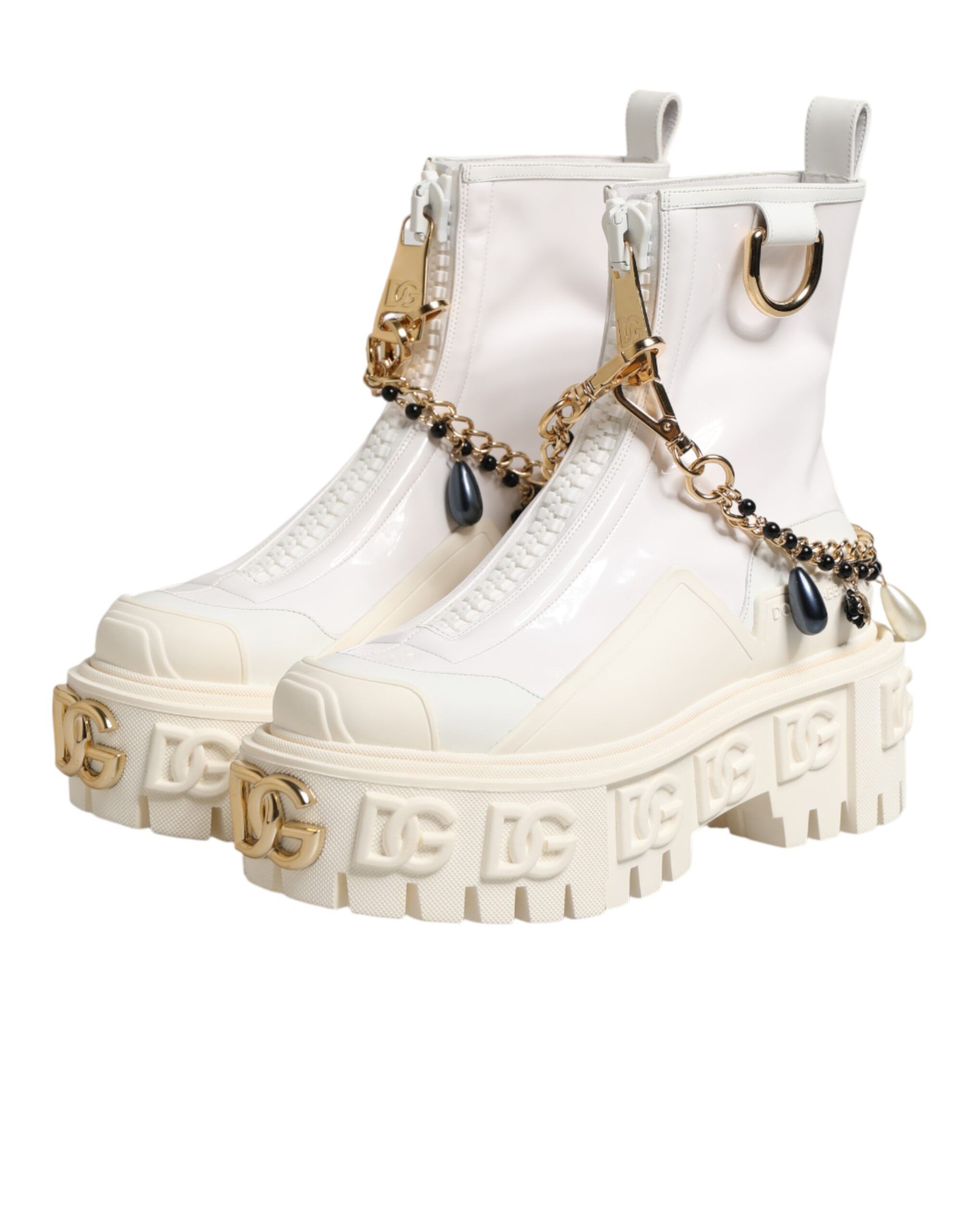 Leather Rubber Logo Ankle Boots Women's Shoes - Dolce & Gabbana - Modalova