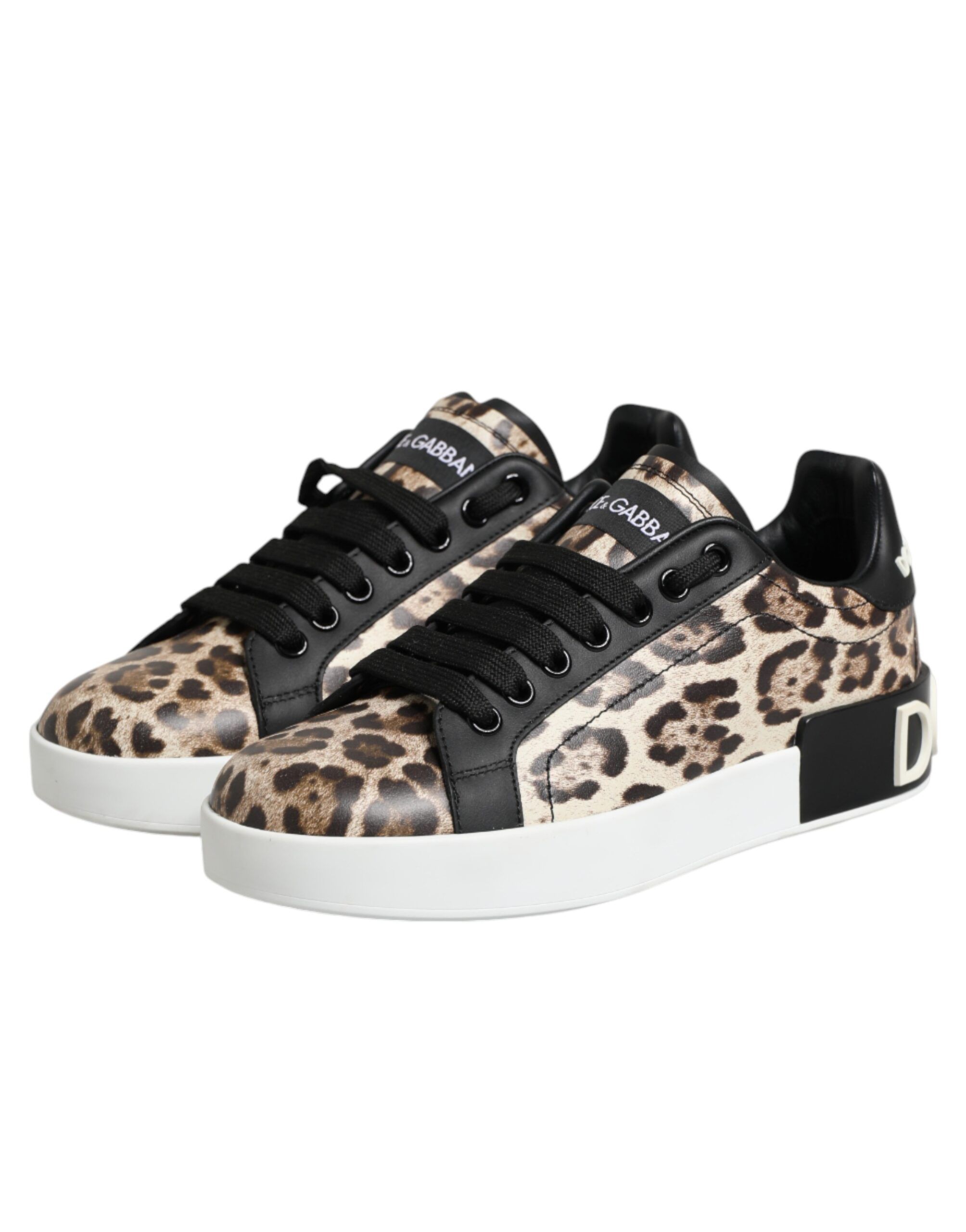 Leather Leopard Low Top Sneakers Women's Shoes - Dolce & Gabbana - Modalova