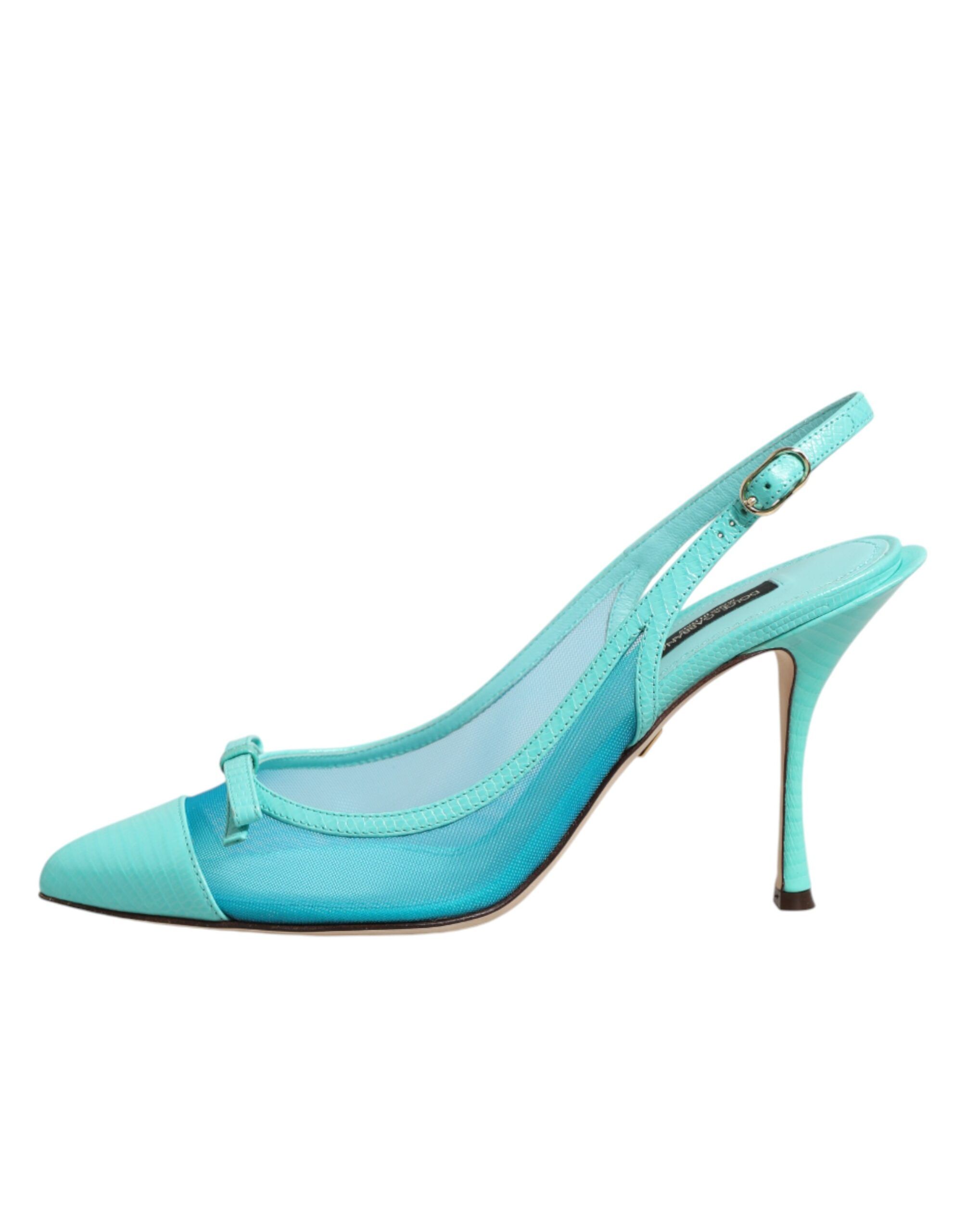 Blue Leather Mesh Heels Slingback Women's Shoes - Dolce & Gabbana - Modalova