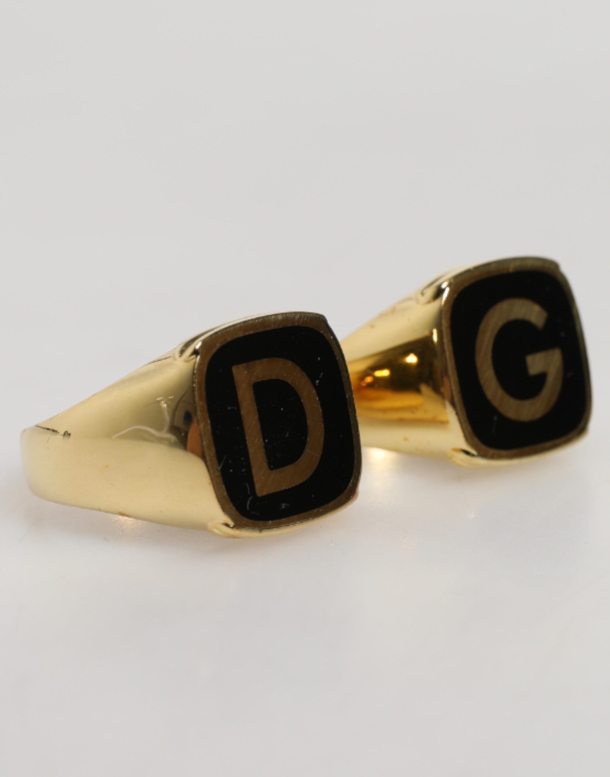Gold-Tone Real Brass Black Enamel "DG" Adjustable Men's Rings - Dolce & Gabbana - Modalova