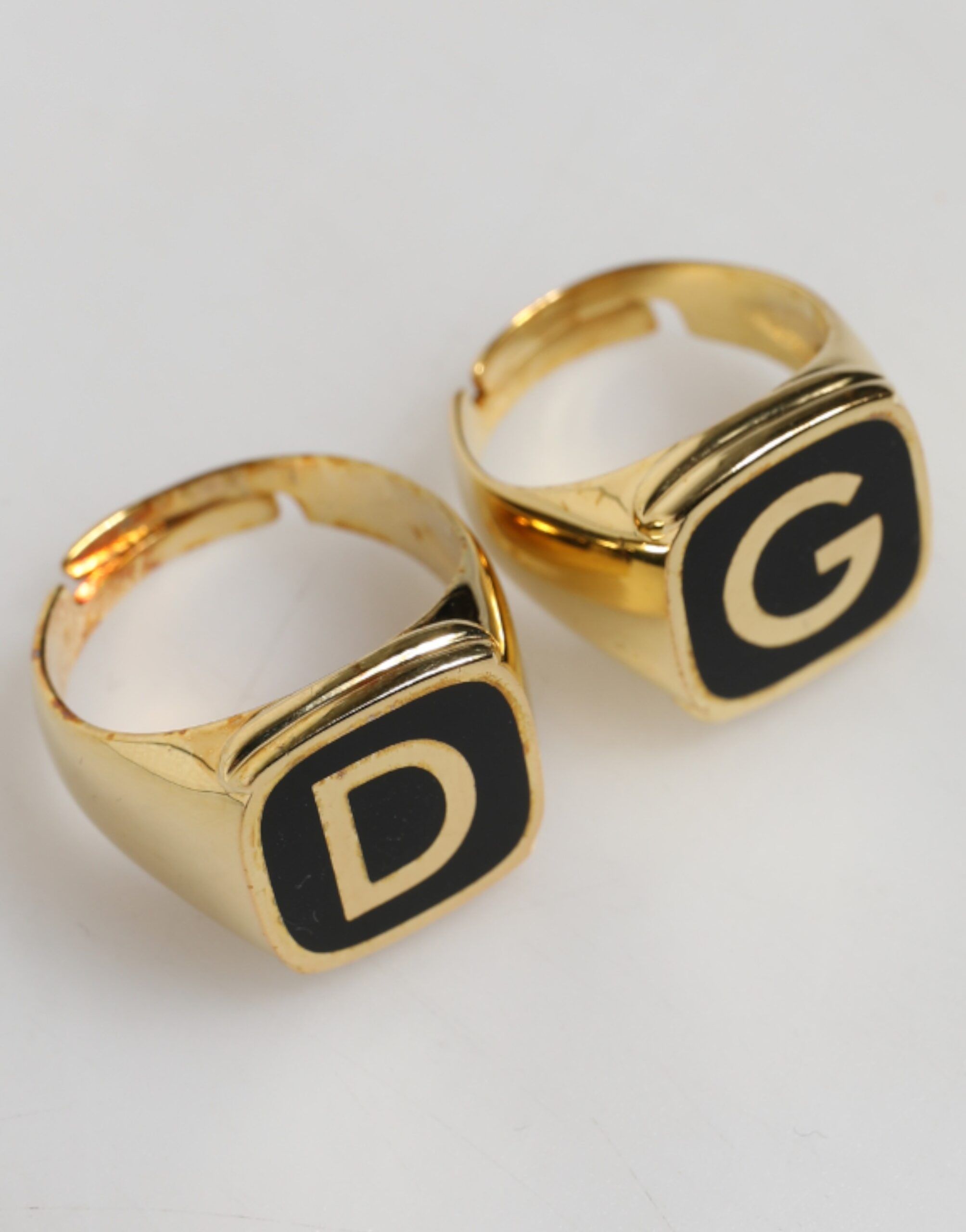 Gold-Tone Real Brass Black Enamel "DG" Adjustable Men's Rings - Dolce & Gabbana - Modalova