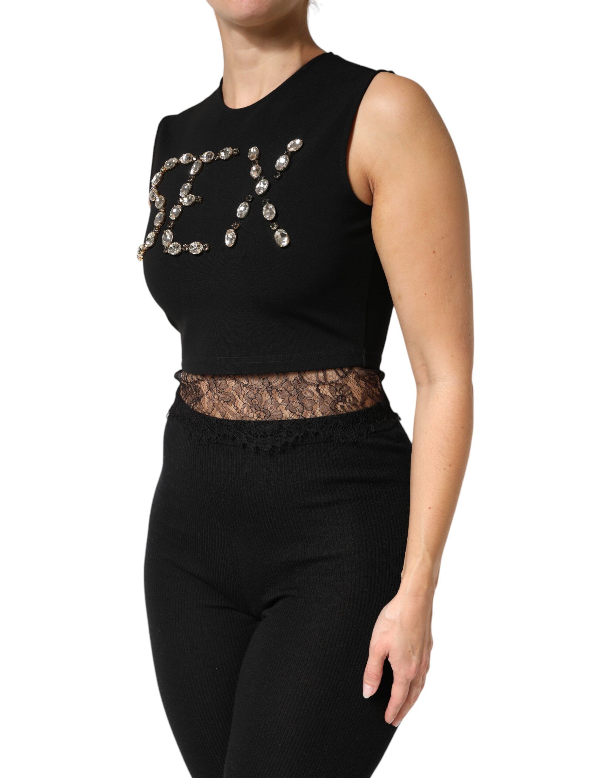Jersey Lace Ruching Rhinestone Tank Women's Top - Dolce & Gabbana - Modalova