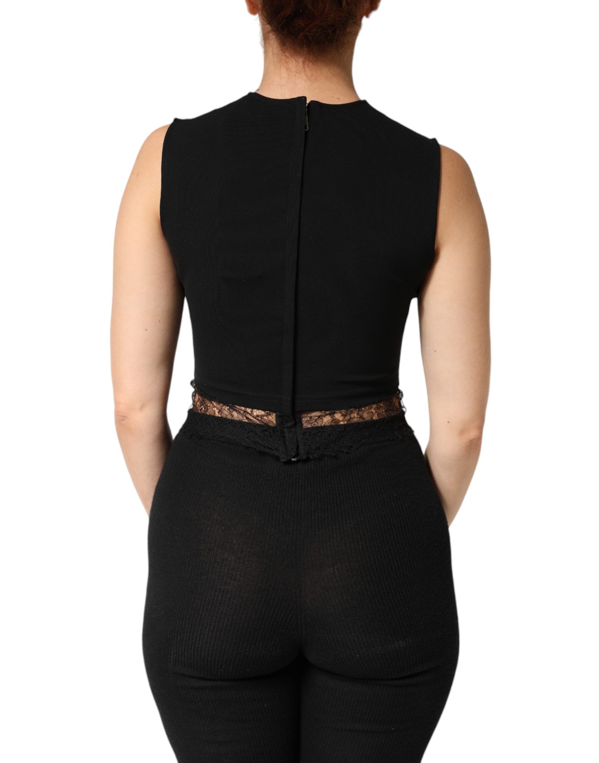 Jersey Lace Ruching Rhinestone Tank Women's Top - Dolce & Gabbana - Modalova