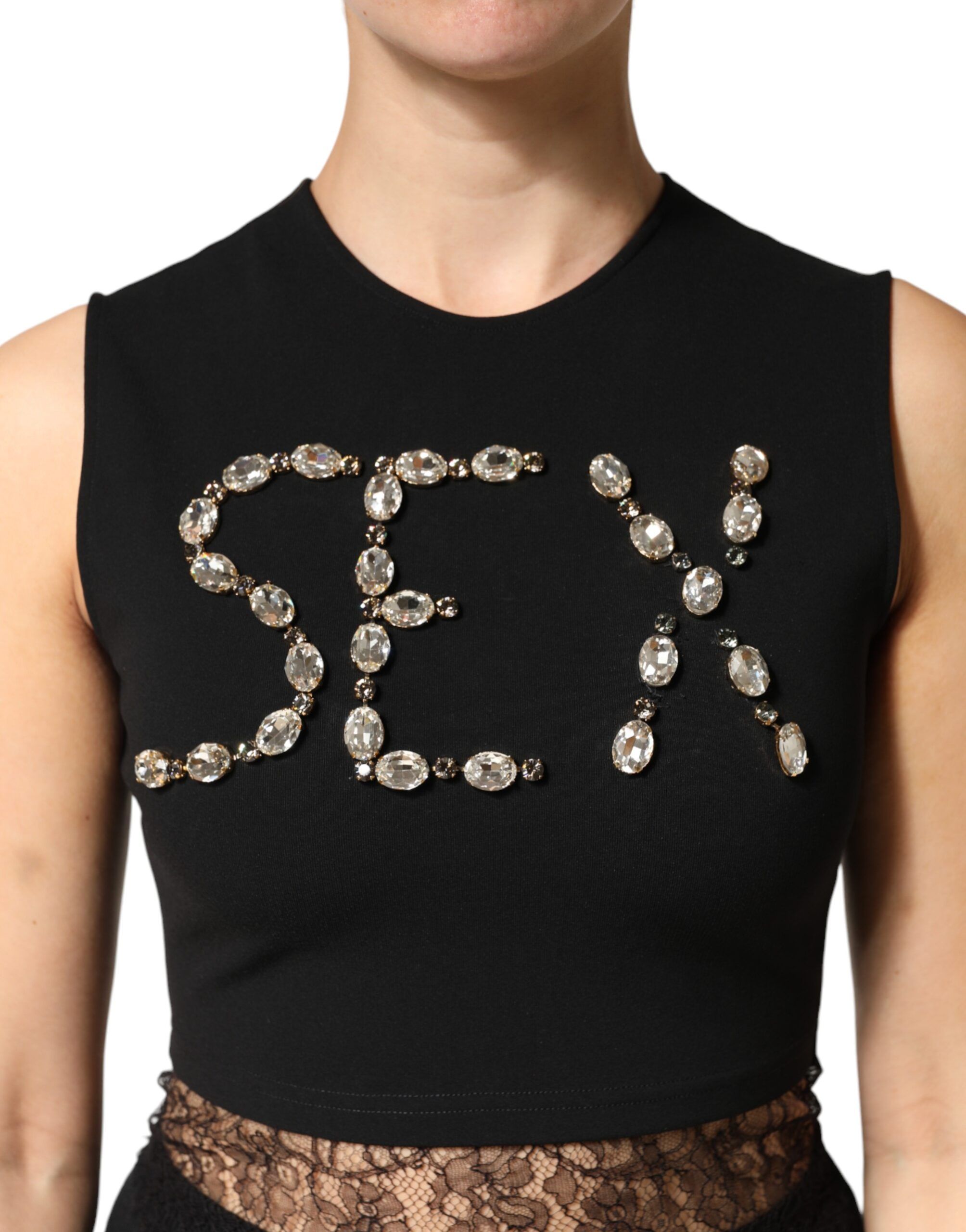 Jersey Lace Ruching Rhinestone Tank Women's Top - Dolce & Gabbana - Modalova