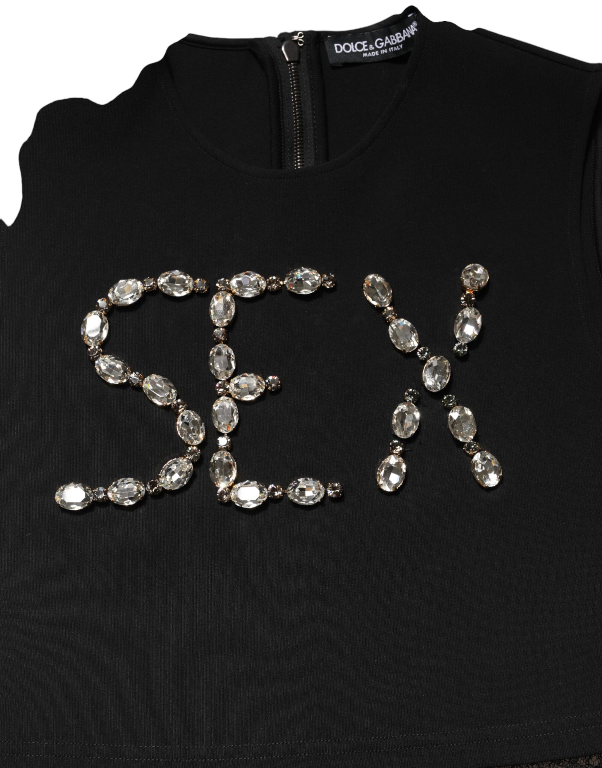 Jersey Lace Ruching Rhinestone Tank Women's Top - Dolce & Gabbana - Modalova