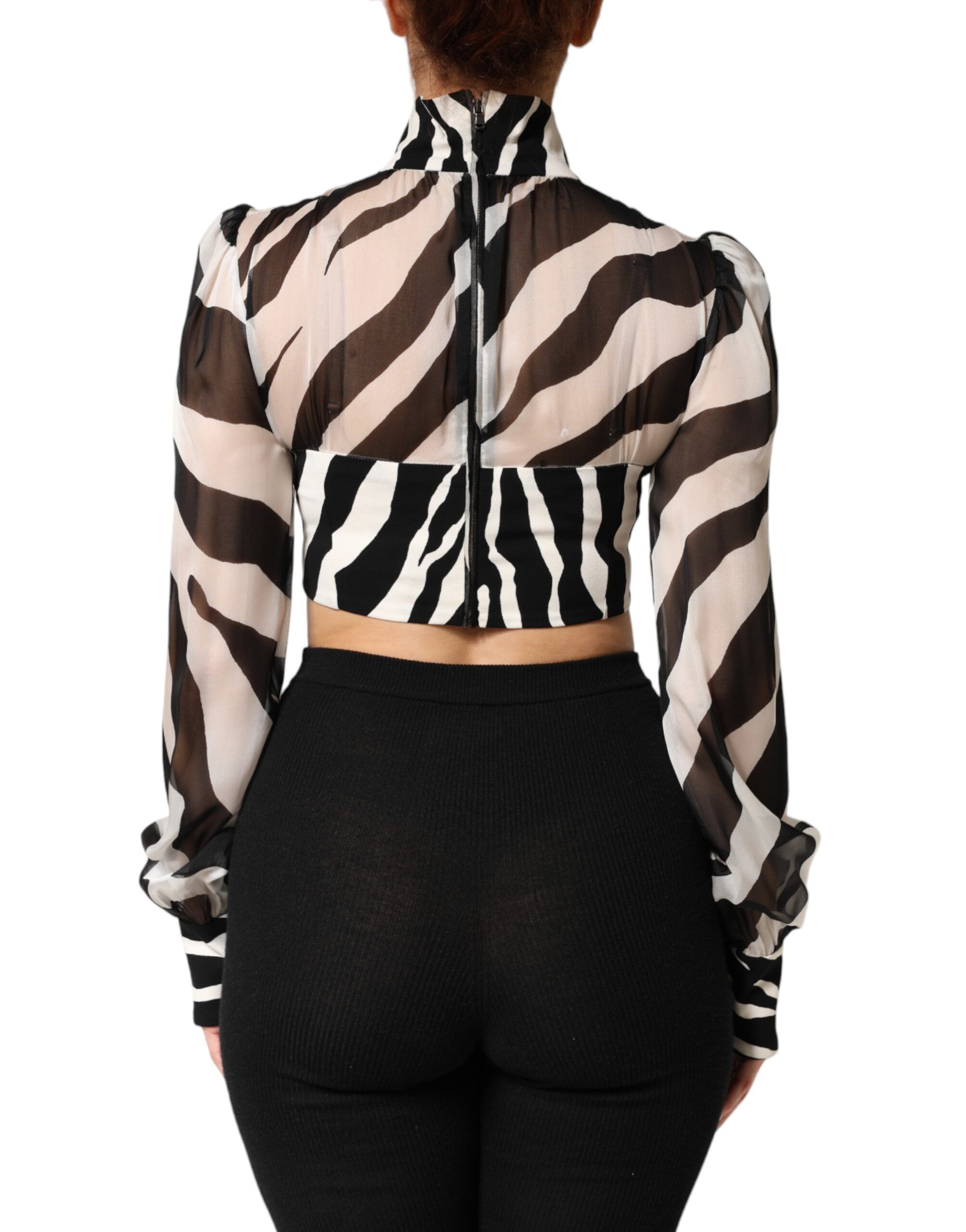 Zebra Print Chiffon Paneled Crop Blouse Women's Top (Pre-Owned) - Dolce & Gabbana - Modalova