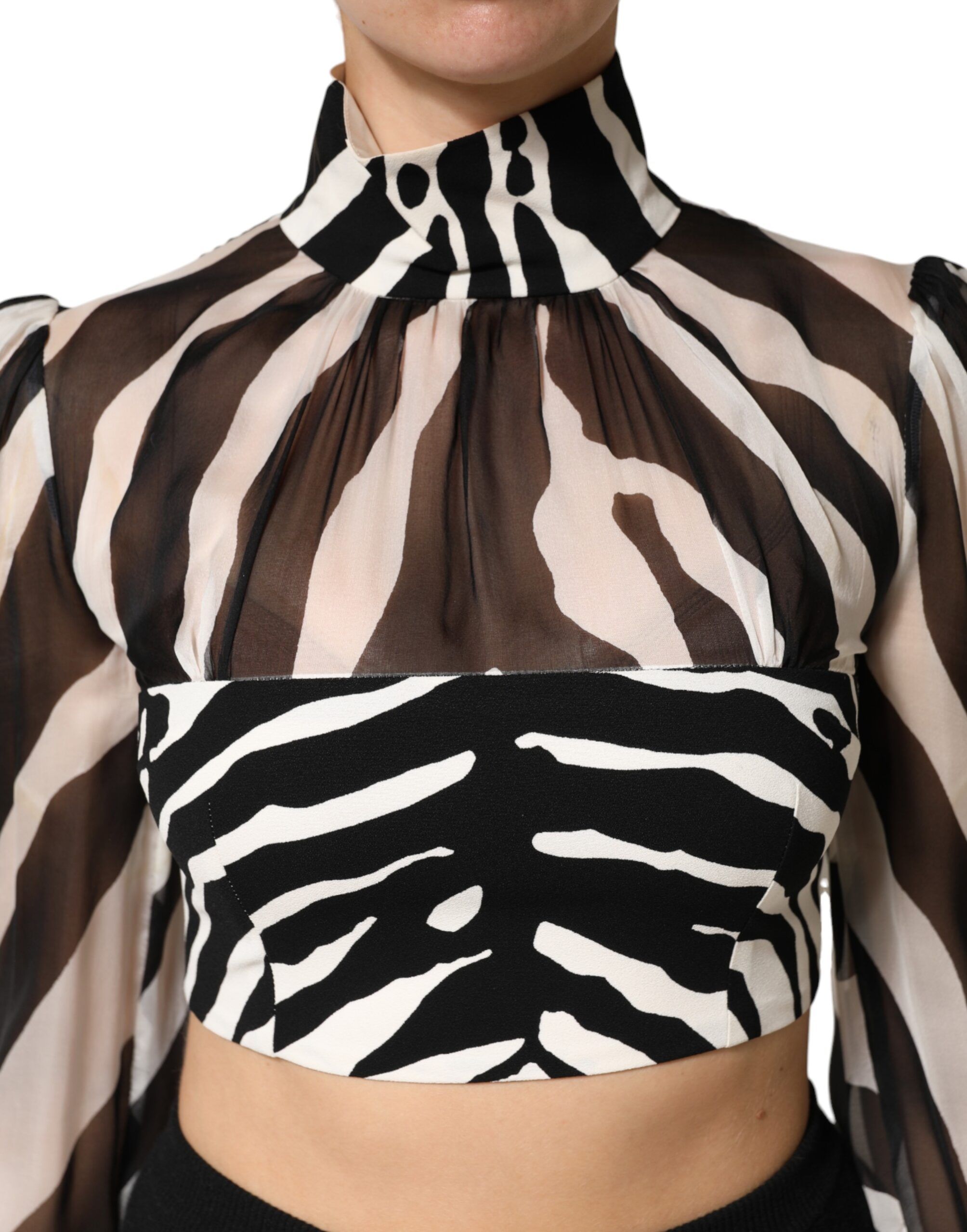 Zebra Print Chiffon Paneled Crop Blouse Women's Top (Pre-Owned) - Dolce & Gabbana - Modalova