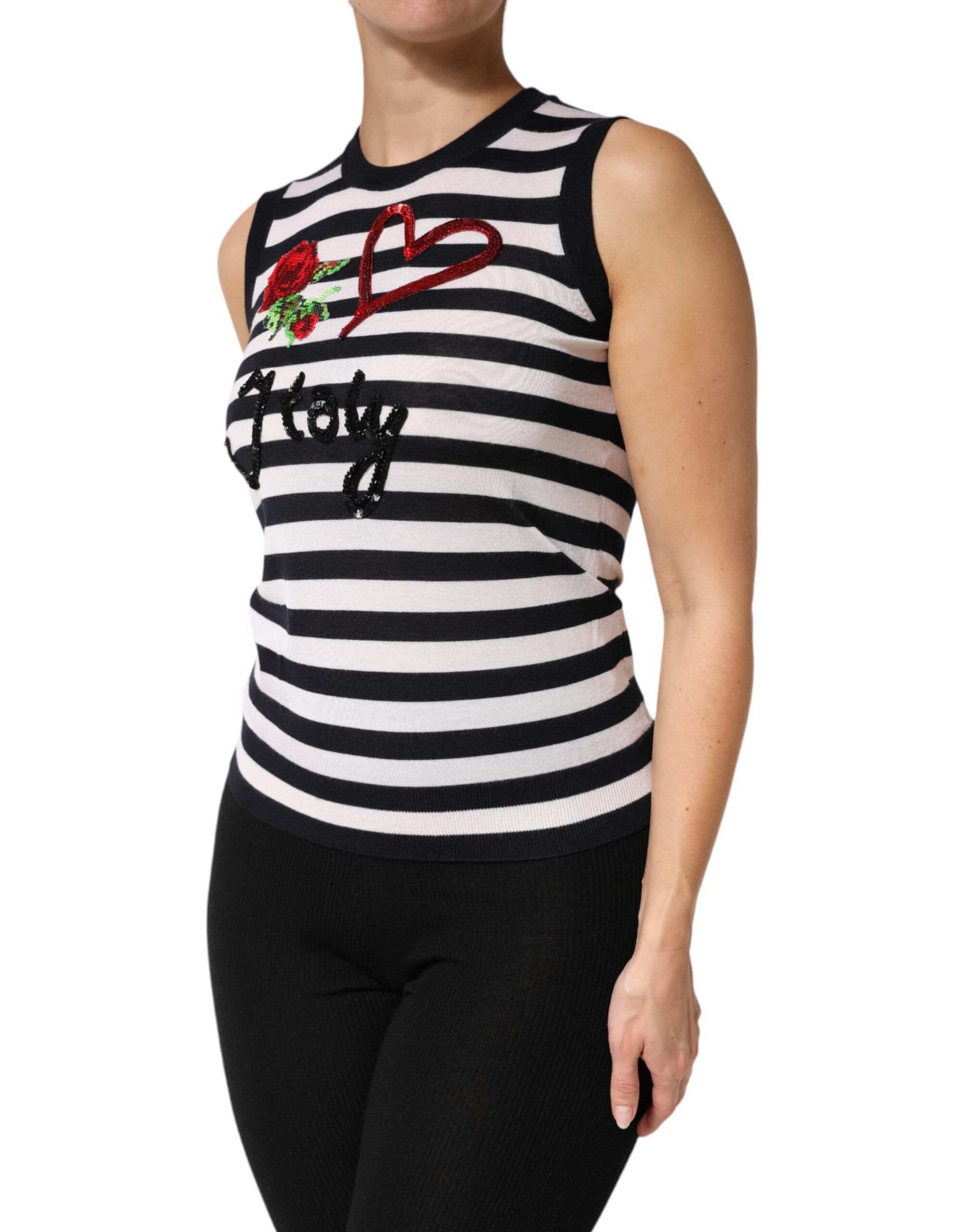 Black White Cashmere Silk Sleeveless Women's Top - Dolce & Gabbana - Modalova